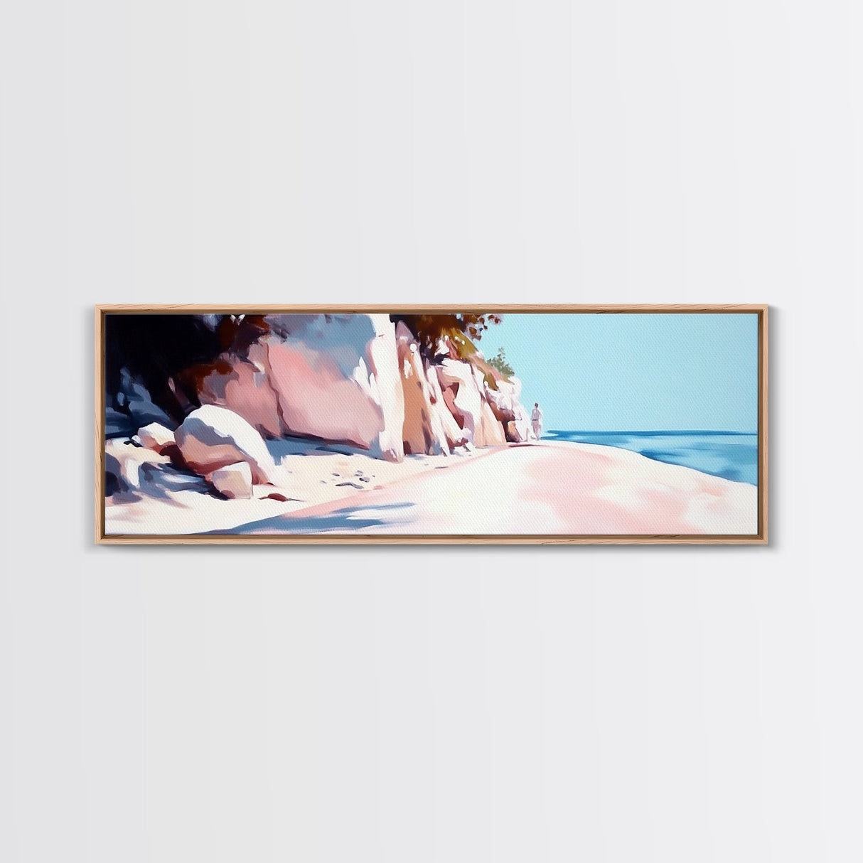 Cliffside Walk, Coastal Landscape Art, Peaceful Beach Scene, Nature Painting, Seaside Decor, Framed Canvas Print, Living Room Wall Art