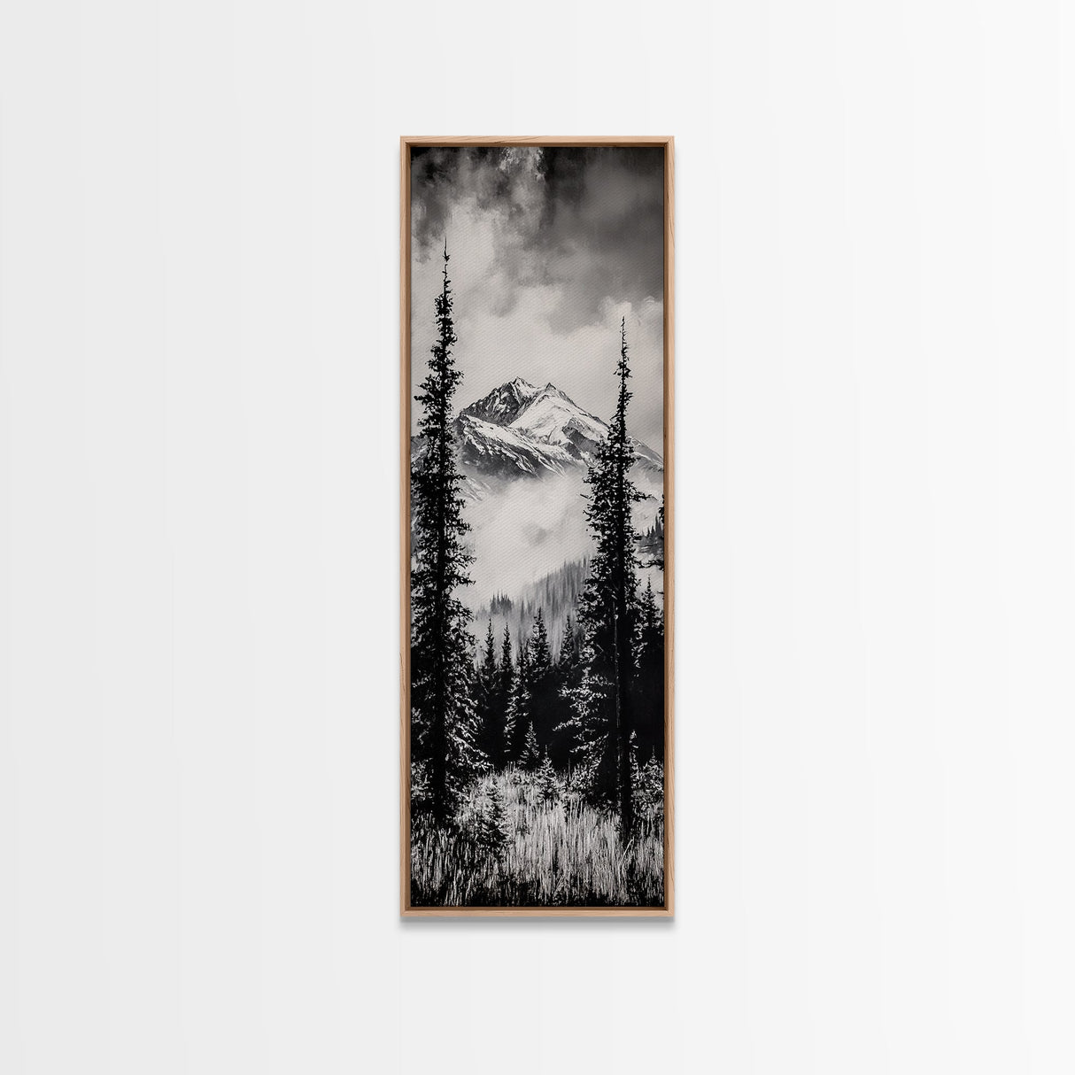 Snowy Mountains, Black and White, Misty Pines, Canvas Print, Winter Wall Art, Nature Photography, Lodge Decor, Cabin Wall Art