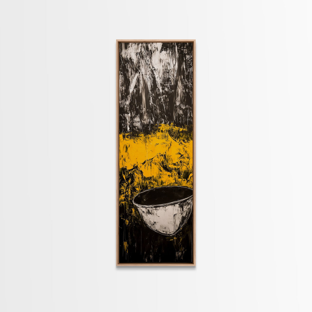 Abstract Yellow, Bold Modern Art, Textured Expressionist, High Contrast Decor, Contemporary Wall Accent, Framed Canvas Print