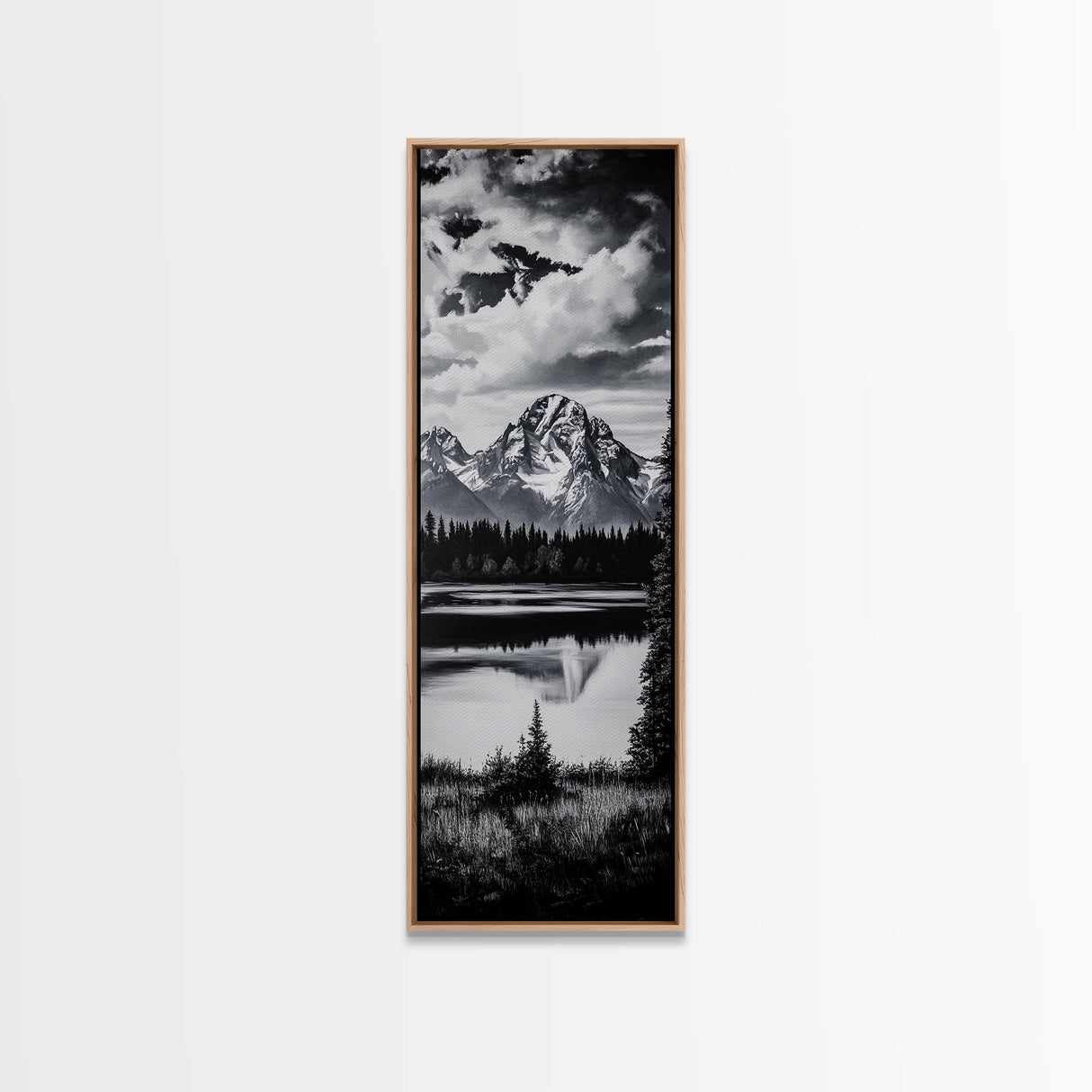 Teton Mountains, Framed Canvas Print, National Park Art, Rustic Cabin Decor, Wilderness Landscape, Black and White Art, Office Decor