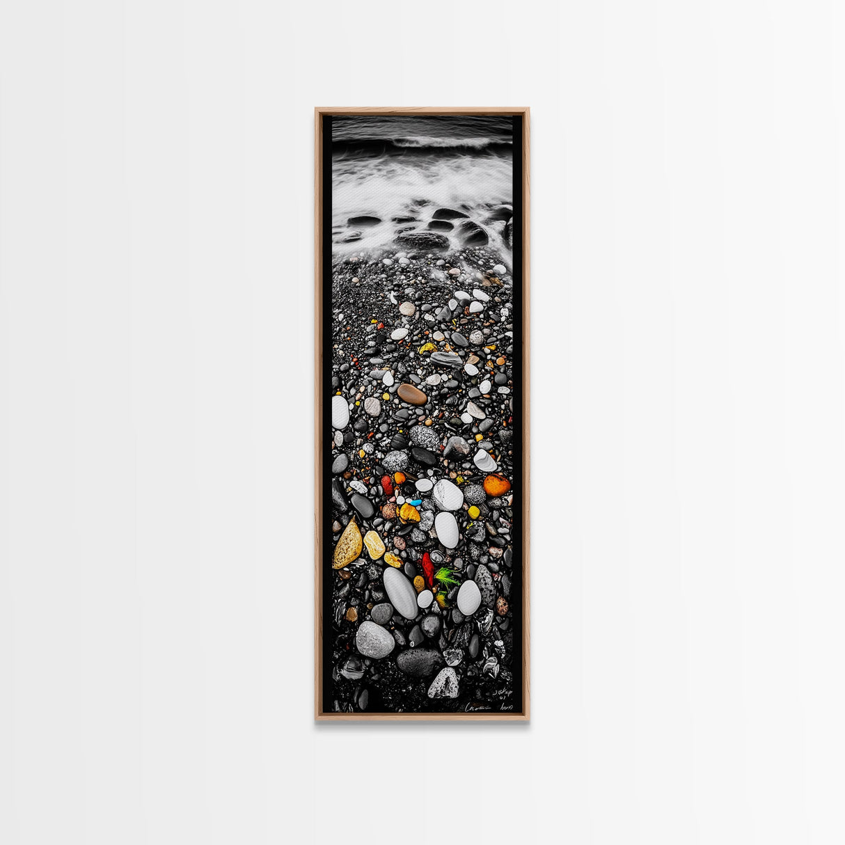 Colorful Pebble Beach, Ocean Rock Photography, Nature Wall Art, Coastal Home Decor, Modern Beach House Print, Framed Canvas Print