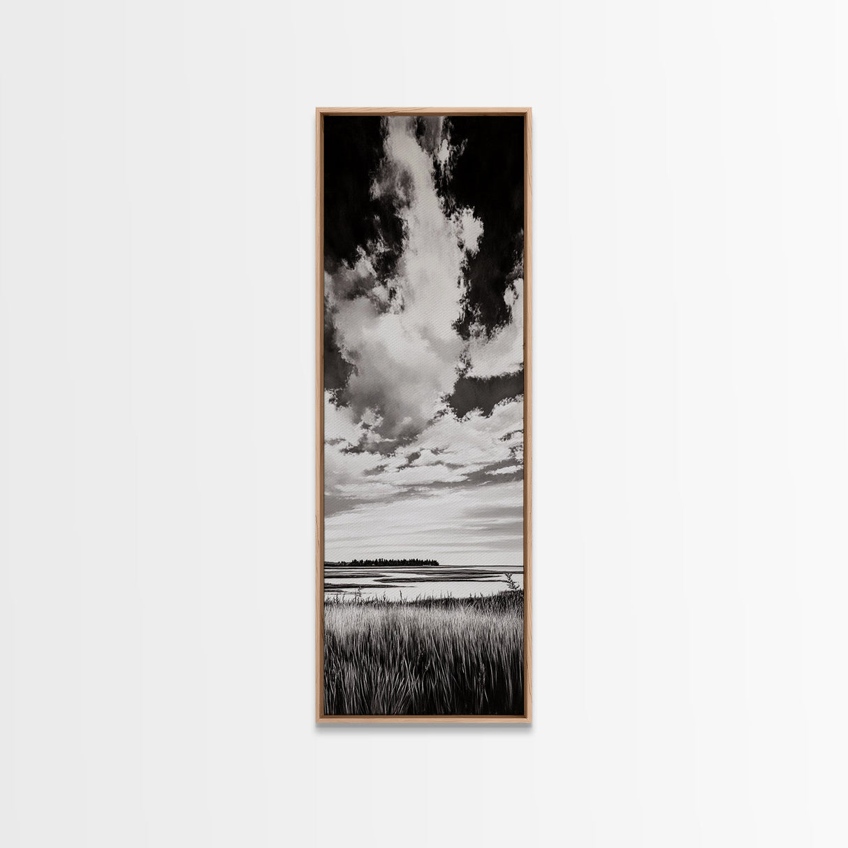 Black and White Sky, Cloudscape Wall Art, Minimalist Artwork, Nature Landscape Painting, Office or Bedroom Decor, Framed Canvas Print