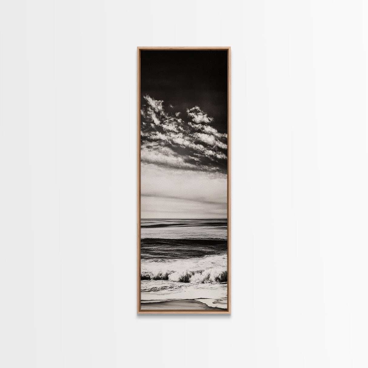 Ocean Horizon, Black and White, Cloudy Sky, Canvas Print, Coastal Wall Art, Minimalist Seascape, Modern Living Room Decor, Nautical Art