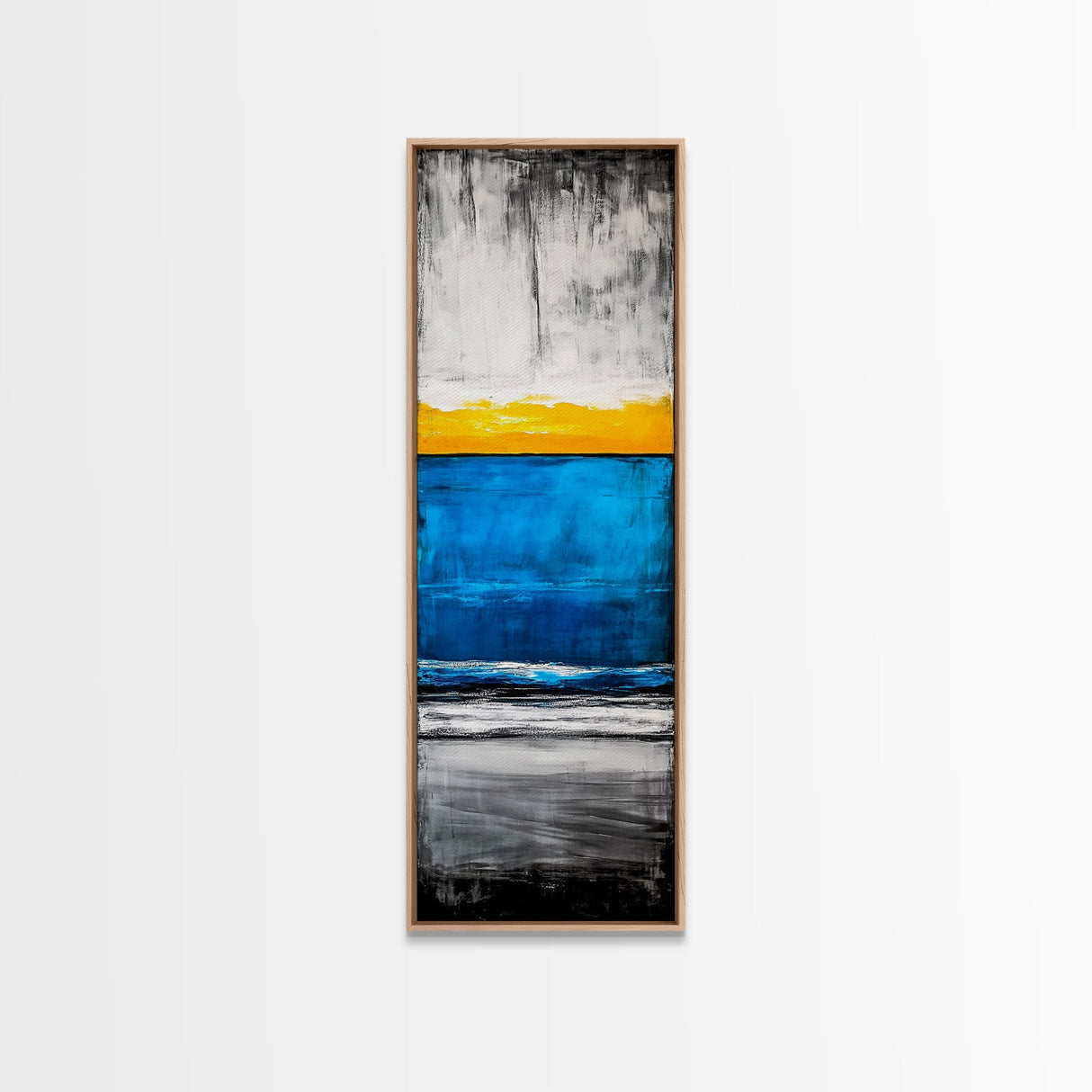 Sunset, Ocean, Waves, Framed Canvas Print, Coastal Wall Art, Modern Beach Decor, Blue and Yellow Abstract, Large Statement Art