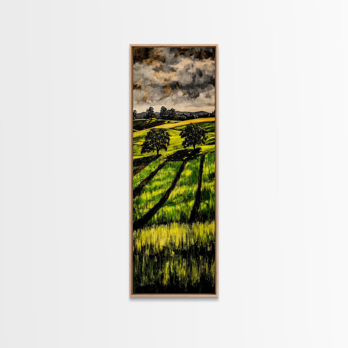 Rolling Fields, Nature Painting, Green Landscape, Framed Canvas Print, Country Wall Art, Rustic Decor, Cozy Living Room Artwork