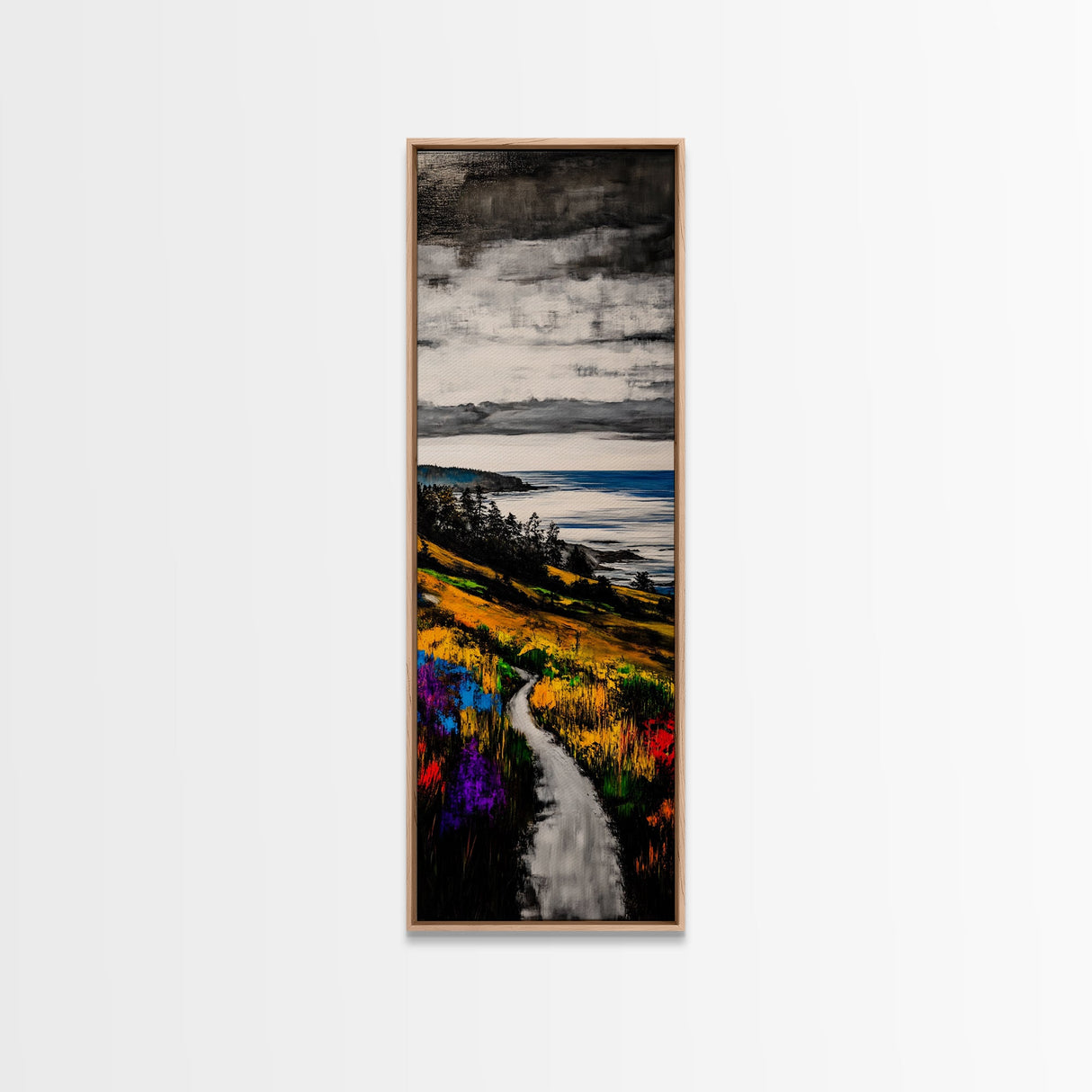 Coastal Path, Nature Landscape, Seaside Art, Framed Canvas Print, Ocean View Painting, Beach Wall Art, Blue Wall Art, Living Room Decor