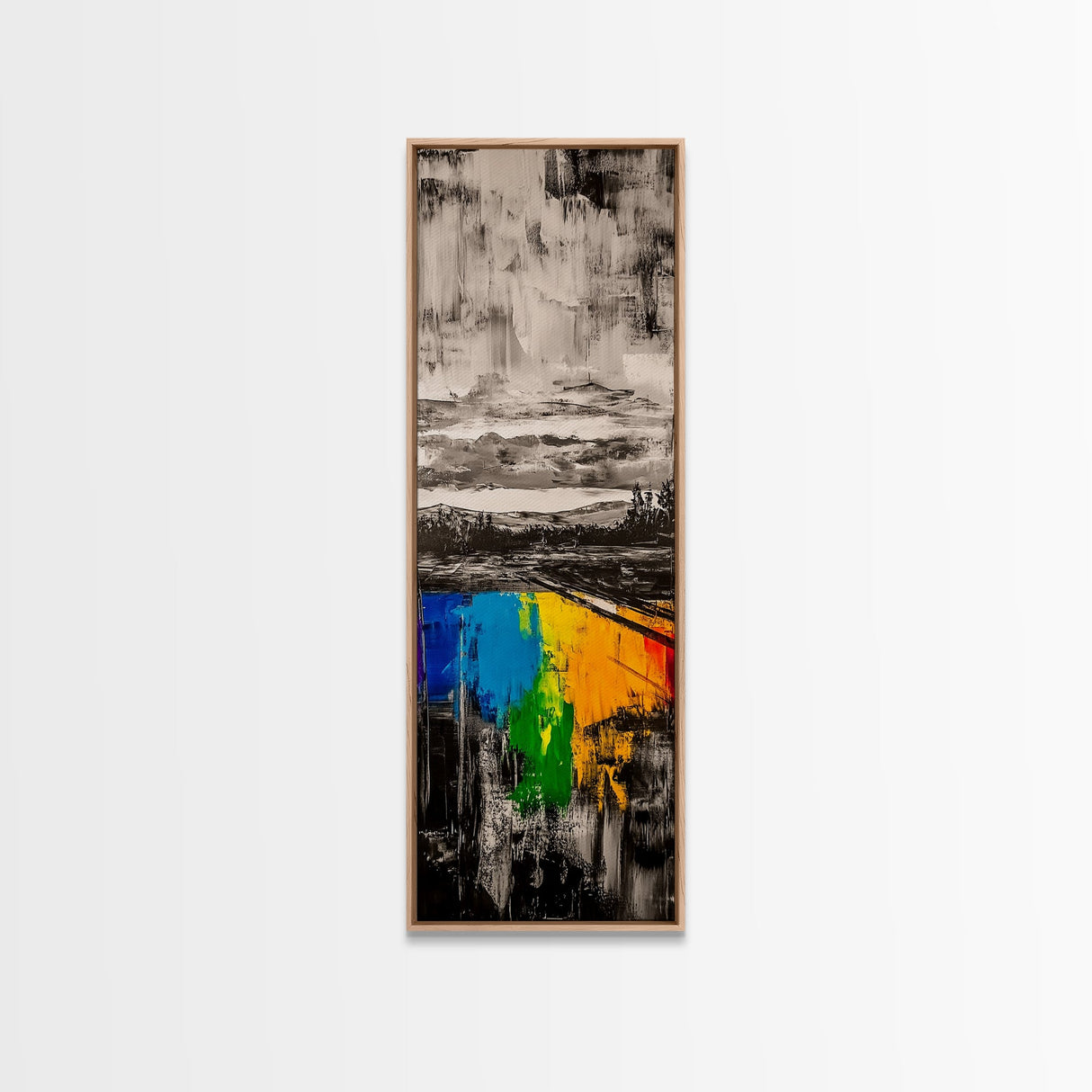Rainbow Reflection, Colorful Landscape, Abstract Painting, Framed Canvas Print, Modern Wall Art, Office Decor, Unique Gift