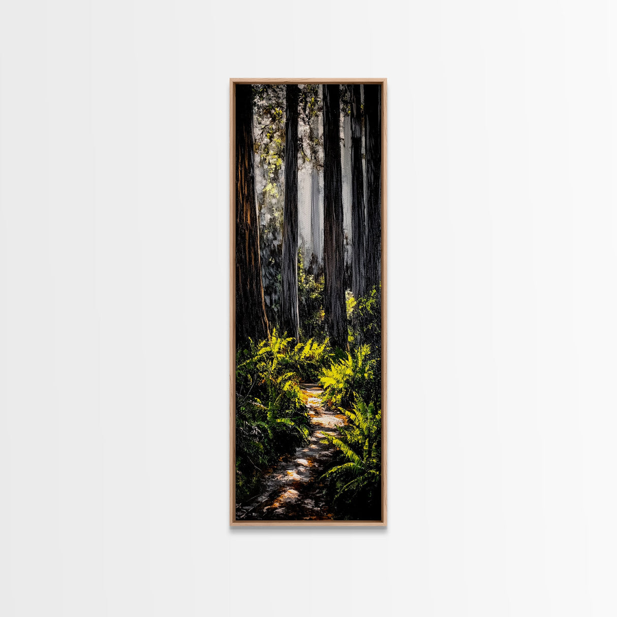Forest Path, Sunlit Trees, Nature Painting, Framed Canvas Print, Woodland Decor, Cozy Cabin Art, Autumn Vibes, Entryway Artwork