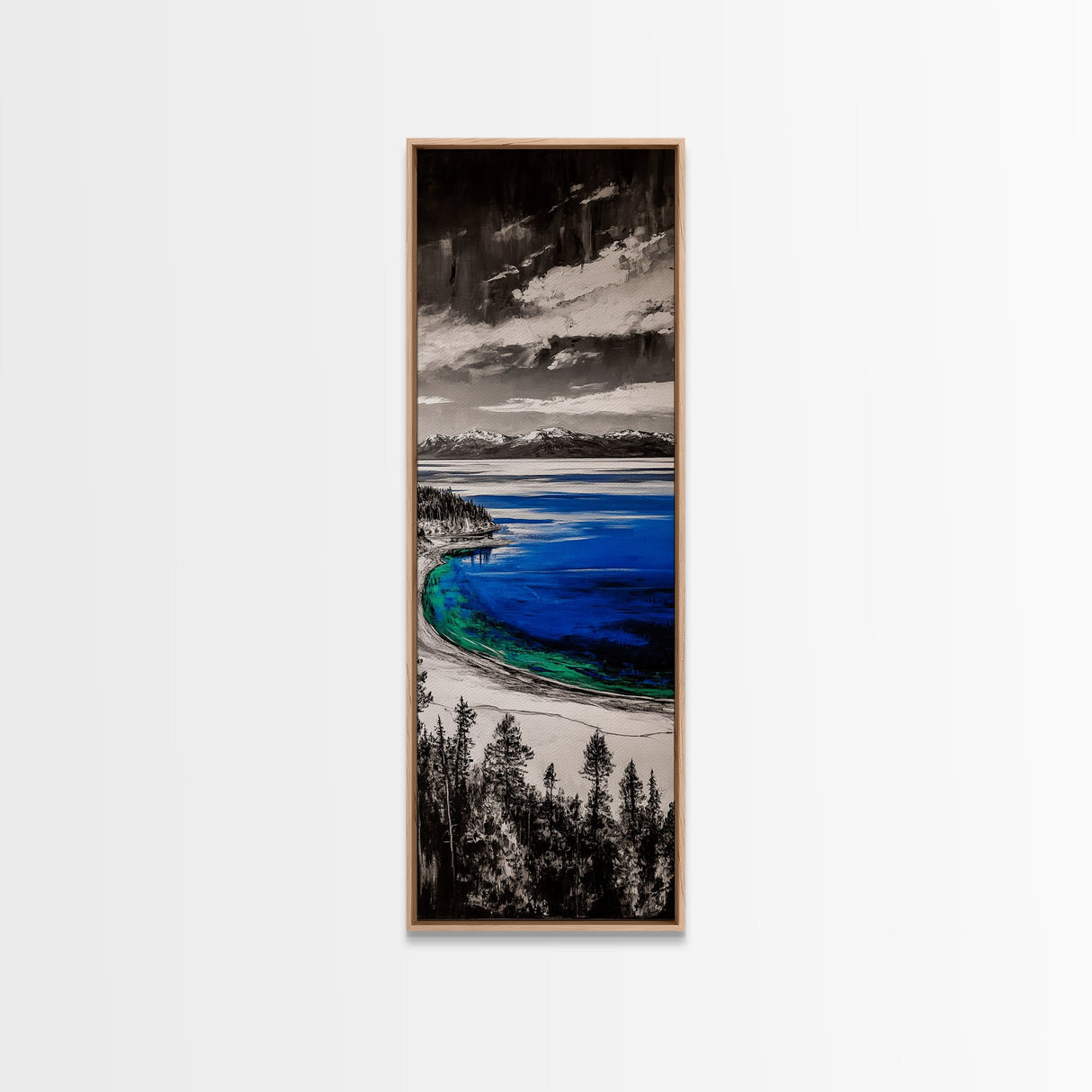 Lake View, Mountain Reflection, Black and White Art, Framed Canvas Print, Cabin Decor, Nature Inspired, Peaceful Wall Art