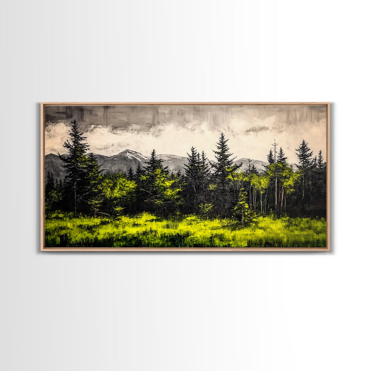 Green Forest, Mountain Landscape, Misty Trees, Framed Canvas Print, Nature Wall Art, Cabin Decor, Moody Landscape, Large Home Wall Art