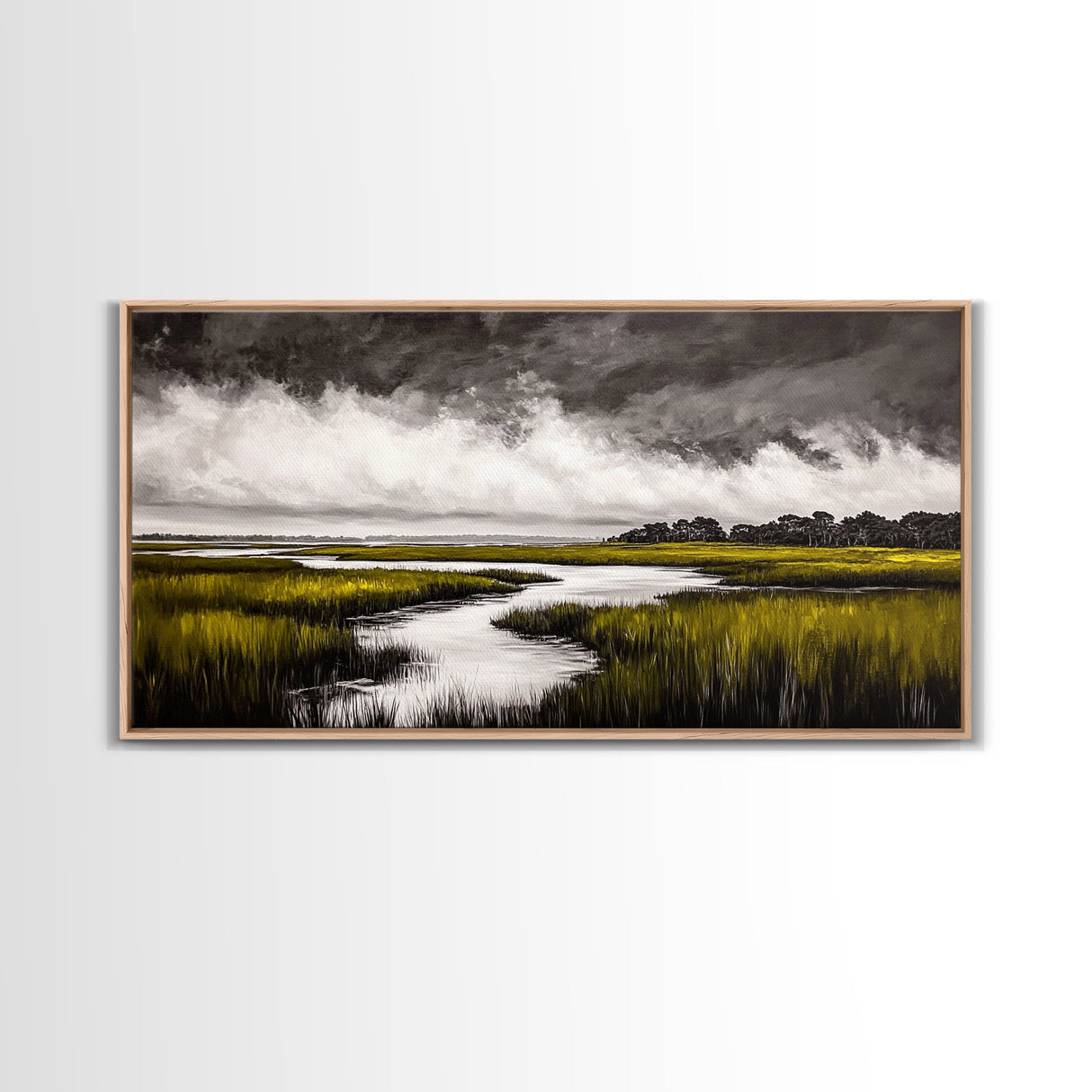 Marshland, Scenic, Natural, Canvas Print, Tranquil River Painting, Serene Landscape Wall Art, Nature Home Decor, Country House Artwork
