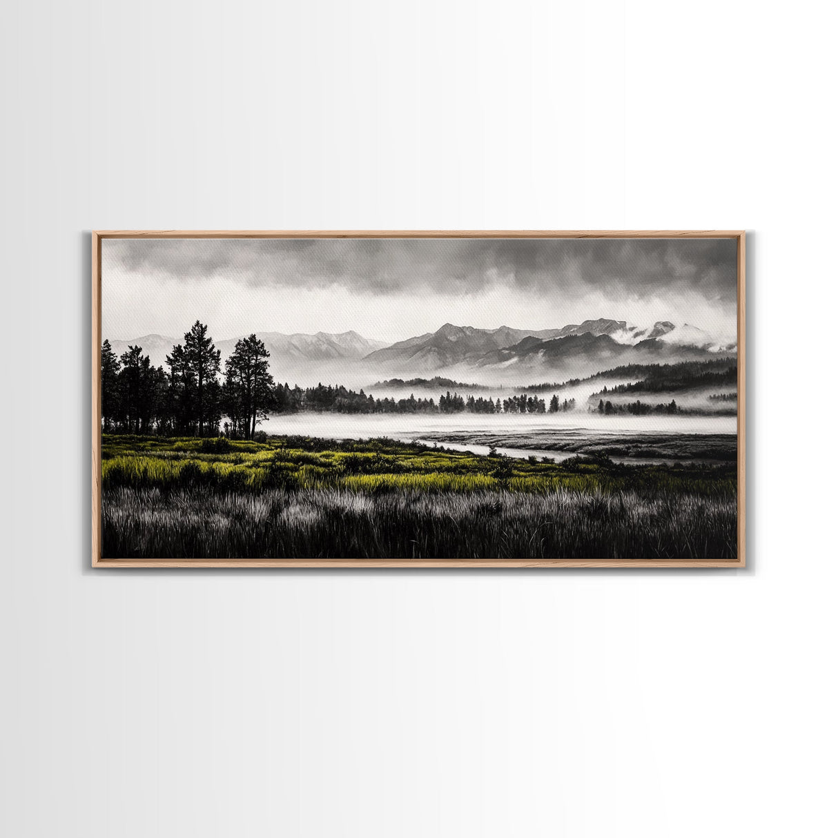 Foggy Forest, Mountain Landscape, Monochrome Wall Art, Framed Canvas Print, Modern Home Decor, Living Room Artwork, Nature Print