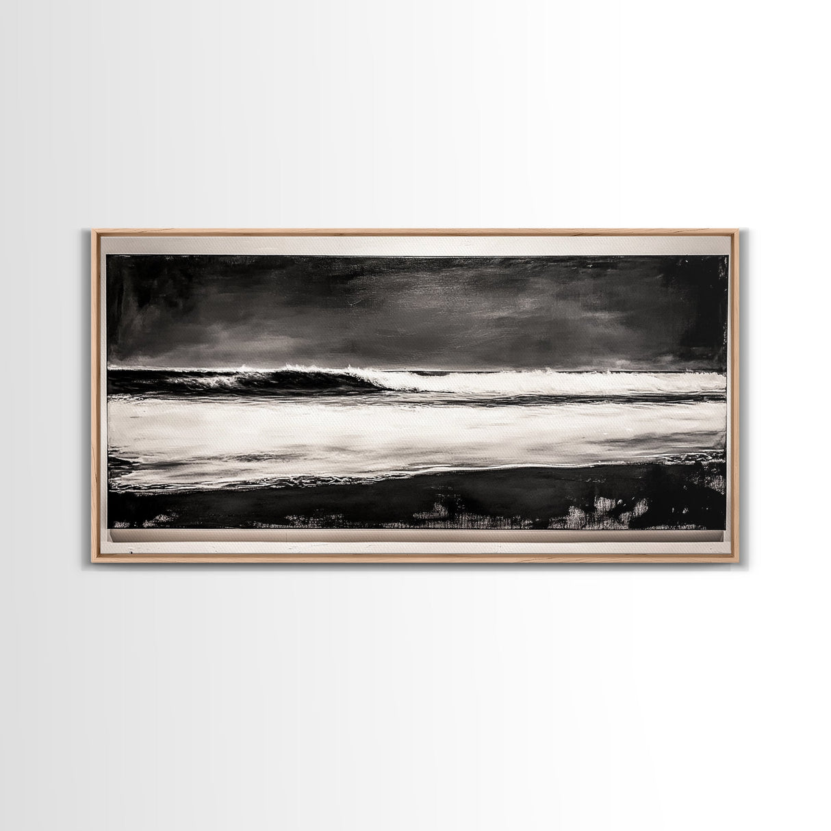 Stormy Ocean Wave, Black and White Seascape, Coastal Wall Art, Nautical Decor, Minimalist Artwork, Beach House Vibes, Framed Canvas Print