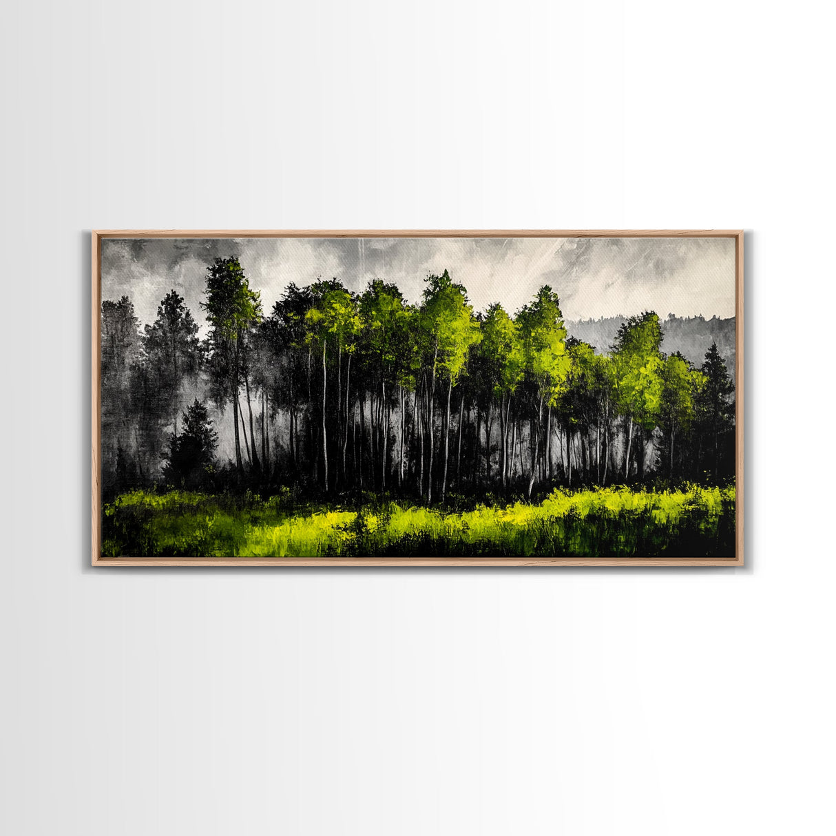 Misty Forest, Dark Green, Woodland Print, Nature Wall Art, Large Framed Artwork, Rustic Cabin Decor, Wilderness Painting, Moody Wall Art