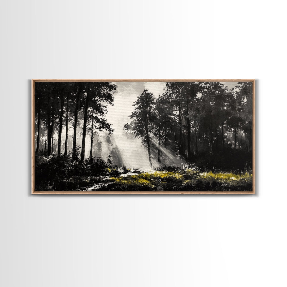 Misty Forest, Black and White, Nature Landscape, Framed Canvas Print, Tree Art, Moody Wall Decor, Rustic Cabin Art, Office Wall Art