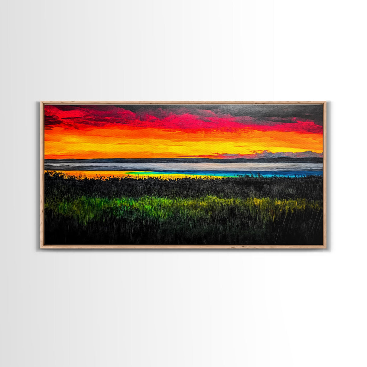 Colorful Sunset, Ocean Horizon, Bright Abstract, Vibrant Beach Art, Contemporary Landscape, Statement Piece, Canvas Print
