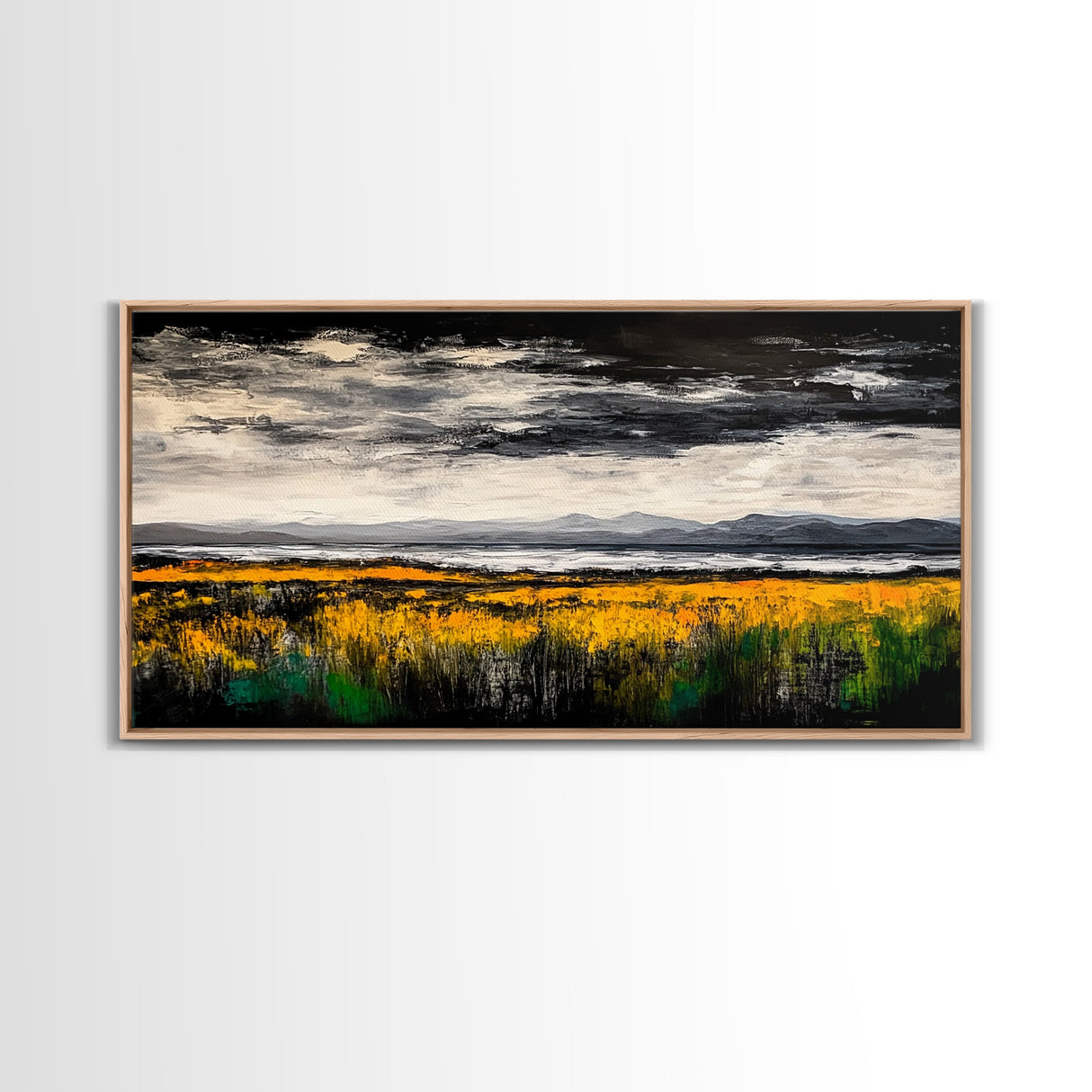 Moody Landscape Painting, Autumn Field Art, Dark Sky Nature Wall Decor, Rustic Country Home Art, Earthy Farmhouse Style, Canvas Print