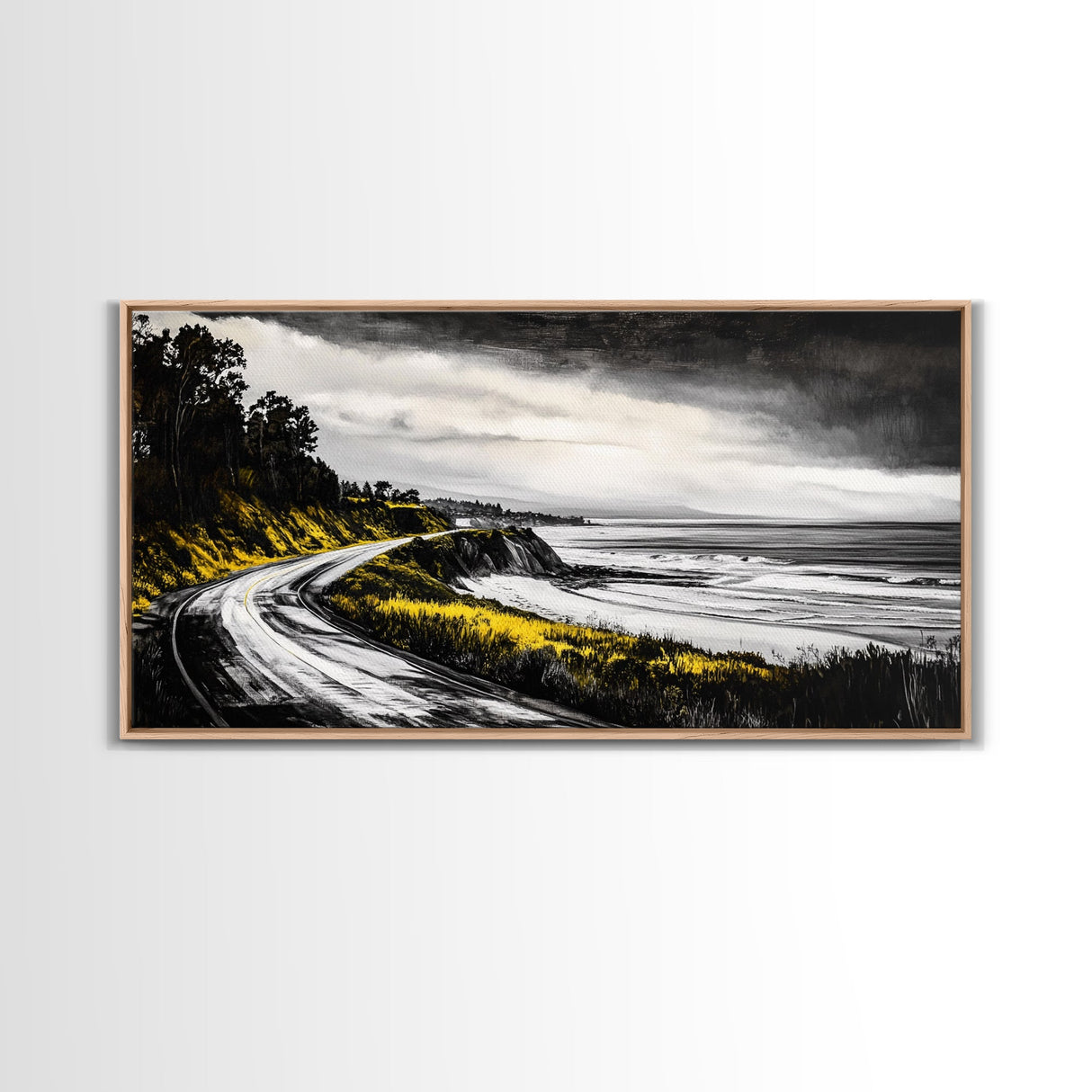 Stormy Beach, Ocean Mist, Coastal Serenity, Canvas Print, Moody Seascape Art, Contemporary Wall Art, Living Room Decor, Nautical Theme