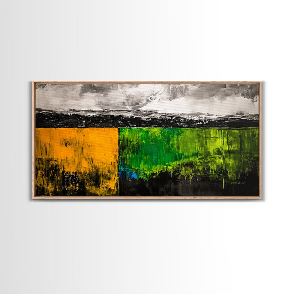 Abstract Landscape, Minimalist Art, Modern Wall Decor, Framed Canvas Print, Green and Gold Wall Art, Contemporary Home Decor