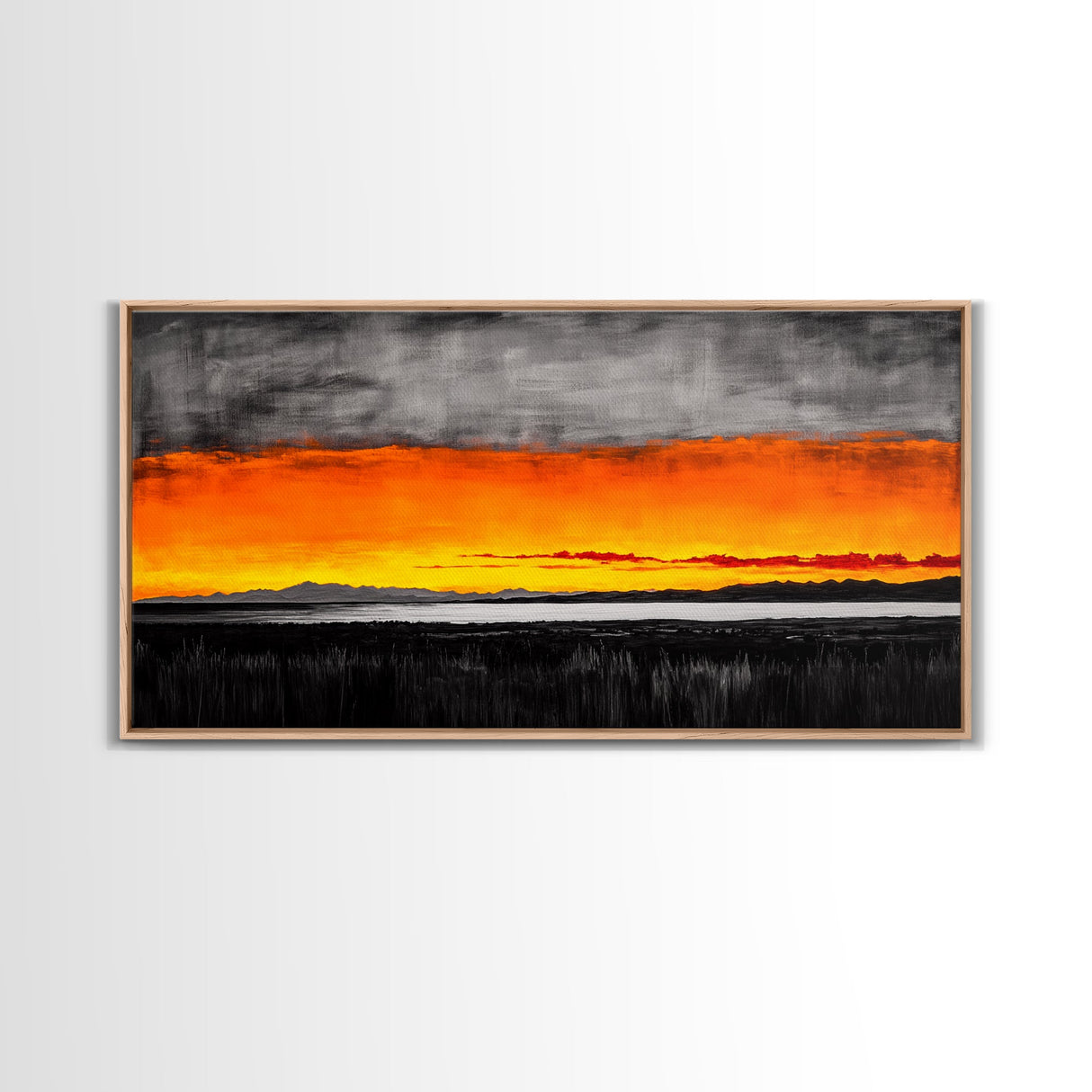 Sunset Glow, Dramatic Sky, Scenic Landscape, Bold Colors, Rustic Nature, Framed Canvas Print, Fall Decor, Living Room Wall Art