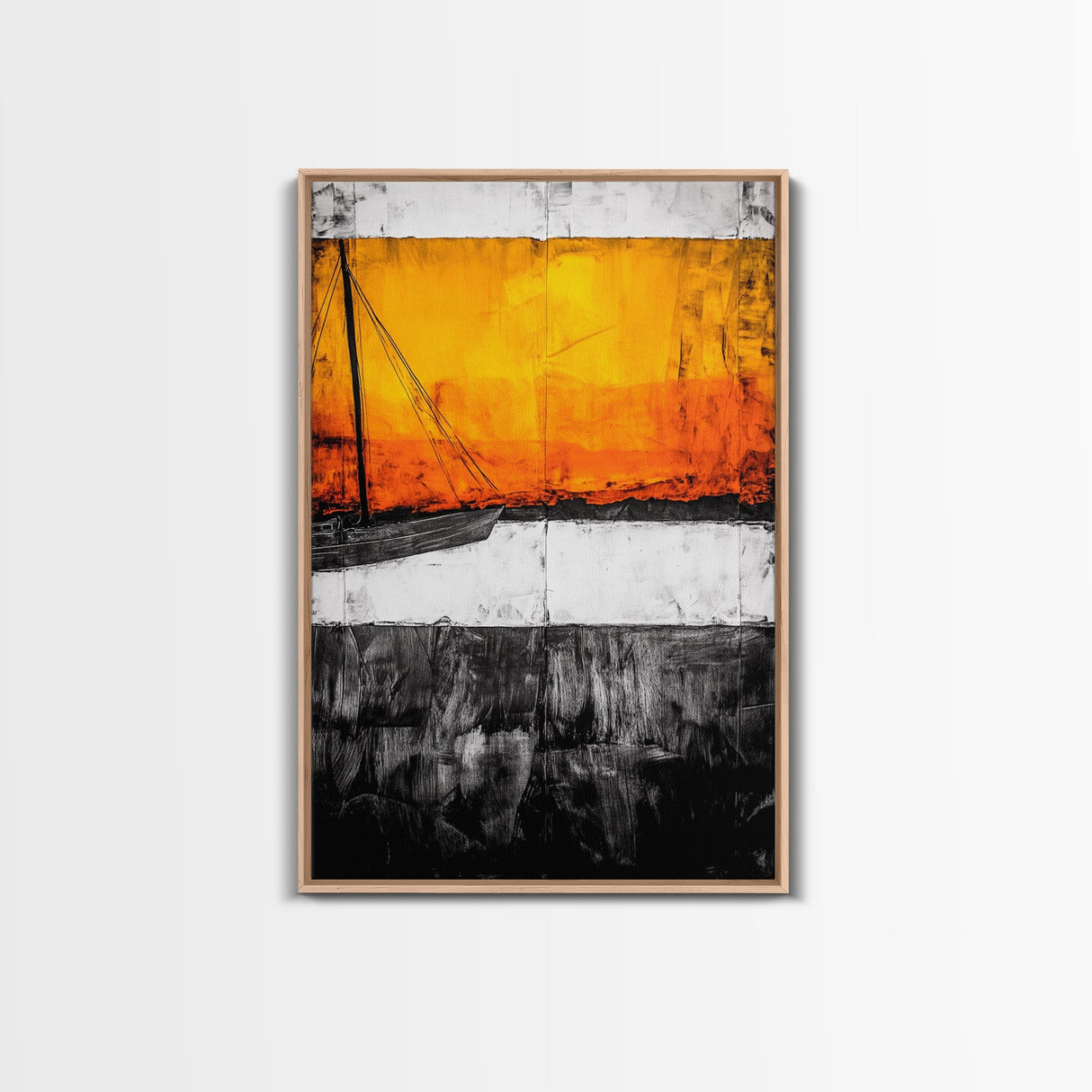 Sunset Sailboat, Nautical Art, Coastal Wall Decor, Warm Color Palette, Abstract Seascape, Modern Ocean Art, Vibrant Painting, Canvas Print