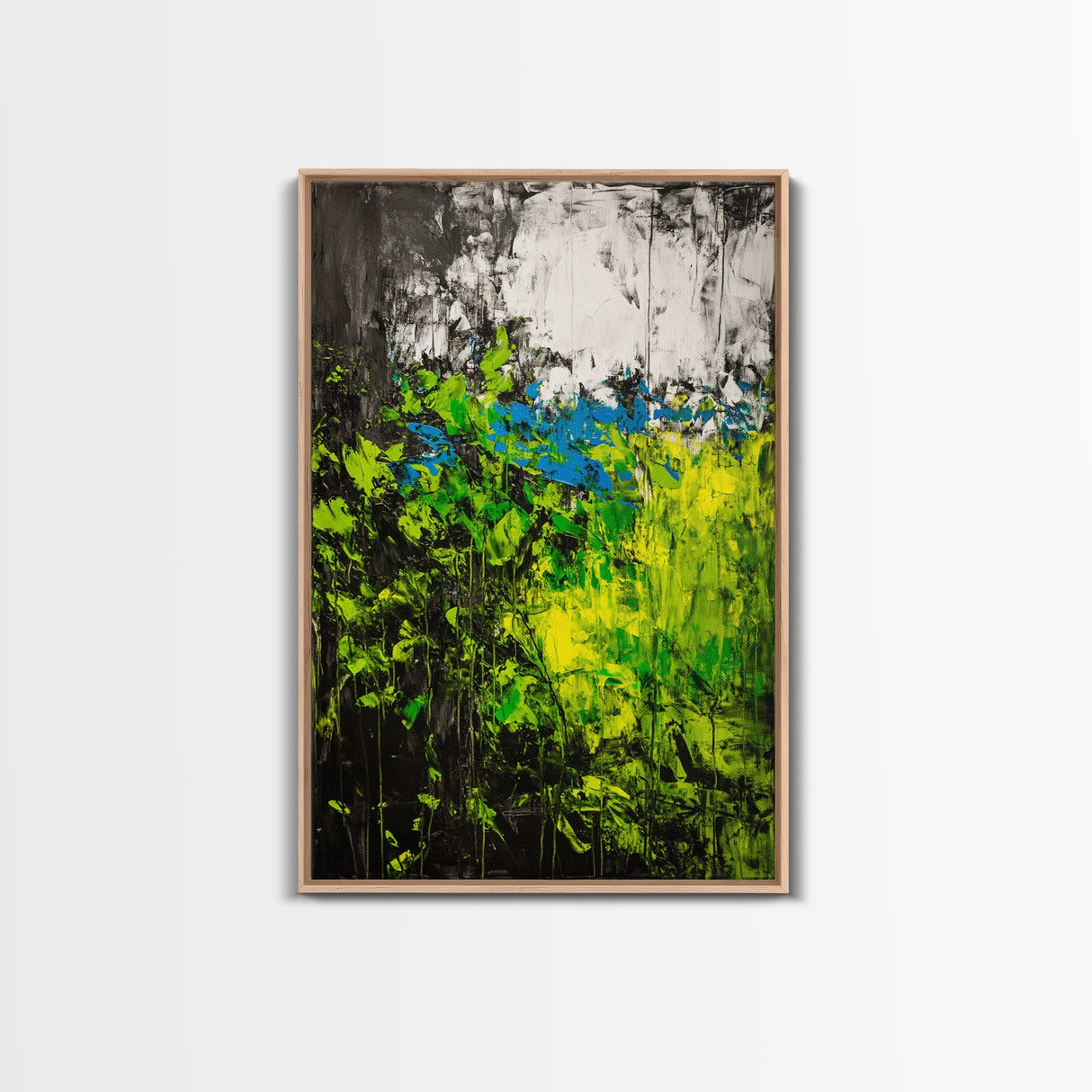 Vibrant Foliage, Green Leaves, Nature Painting, Abstract Landscape, Framed Canvas Print, Botanical Art, Boho Decor, Bedroom Wall Art