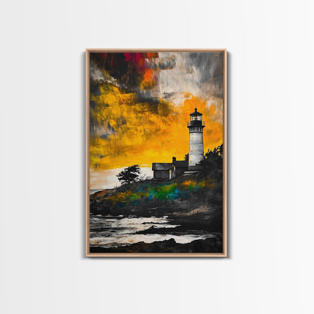 Sunset Lighthouse, Coastal Glow, Nautical Wall Art, Bold Seascape, Beach Home Decor, Warm Tones, Living Room, Canvas Print, Gift Idea