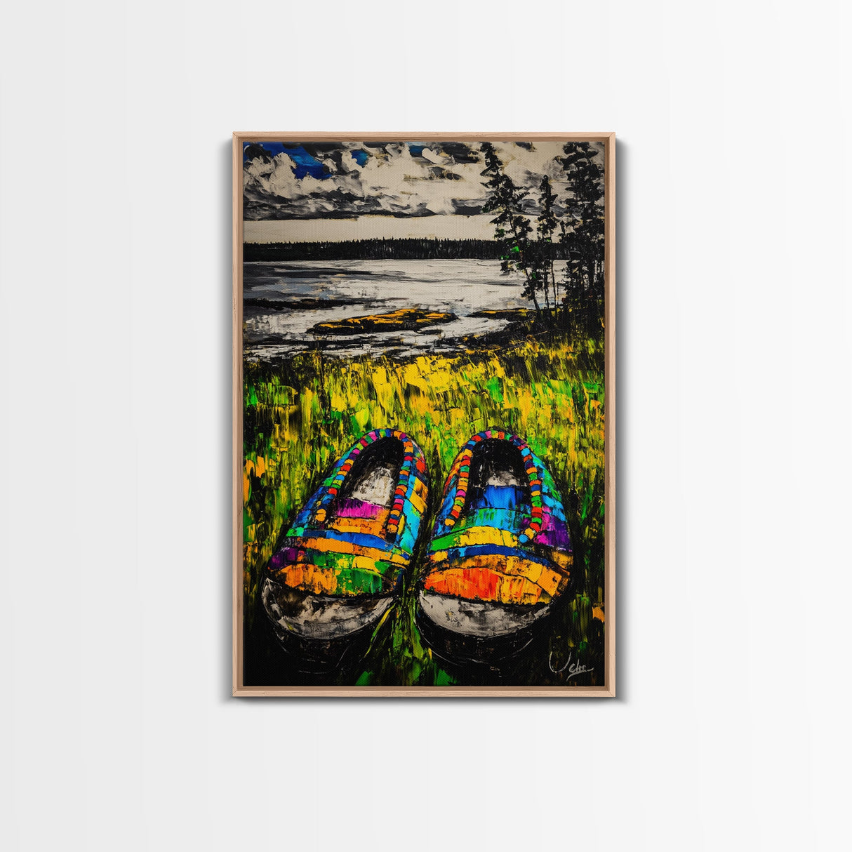 Boho Shoes, Colorful Summer Art, Coastal Decor, Relaxing Nature Scene, Eclectic Wall Art, Abstract Expressionism, Canvas Print