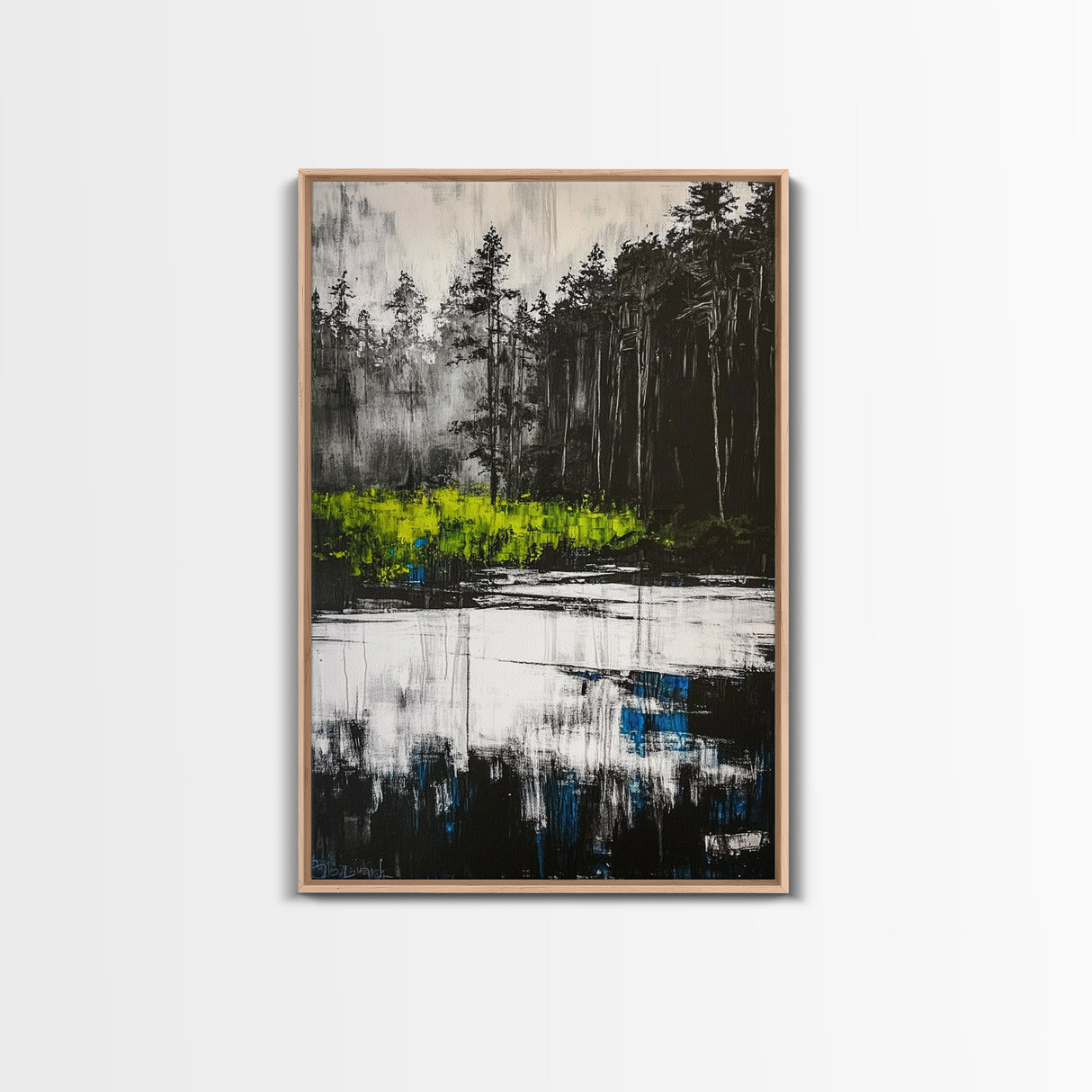Misty Forest, Reflection, Tranquil Landscape, Framed Canvas Print, Nature Wall Art, Black and White Decor, Bedroom Art, Rustic Home