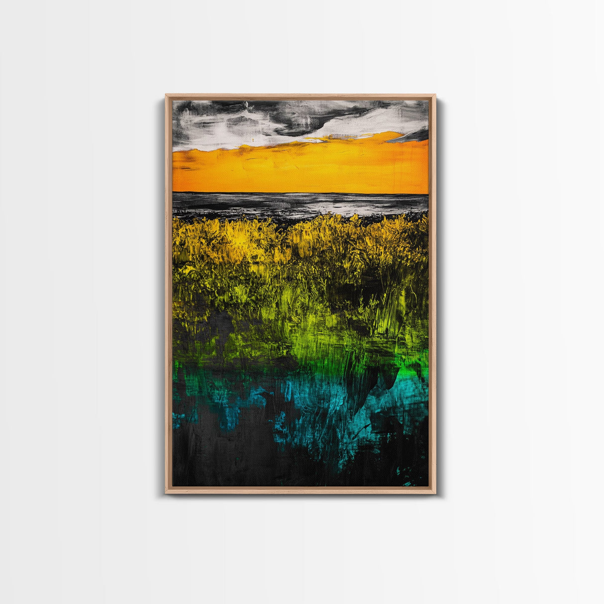 Vibrant Sunset, Golden Horizon, Abstract Landscape, Fall Wall Decor, Textured Nature Art, Framed Canvas Print, Modern Home Art