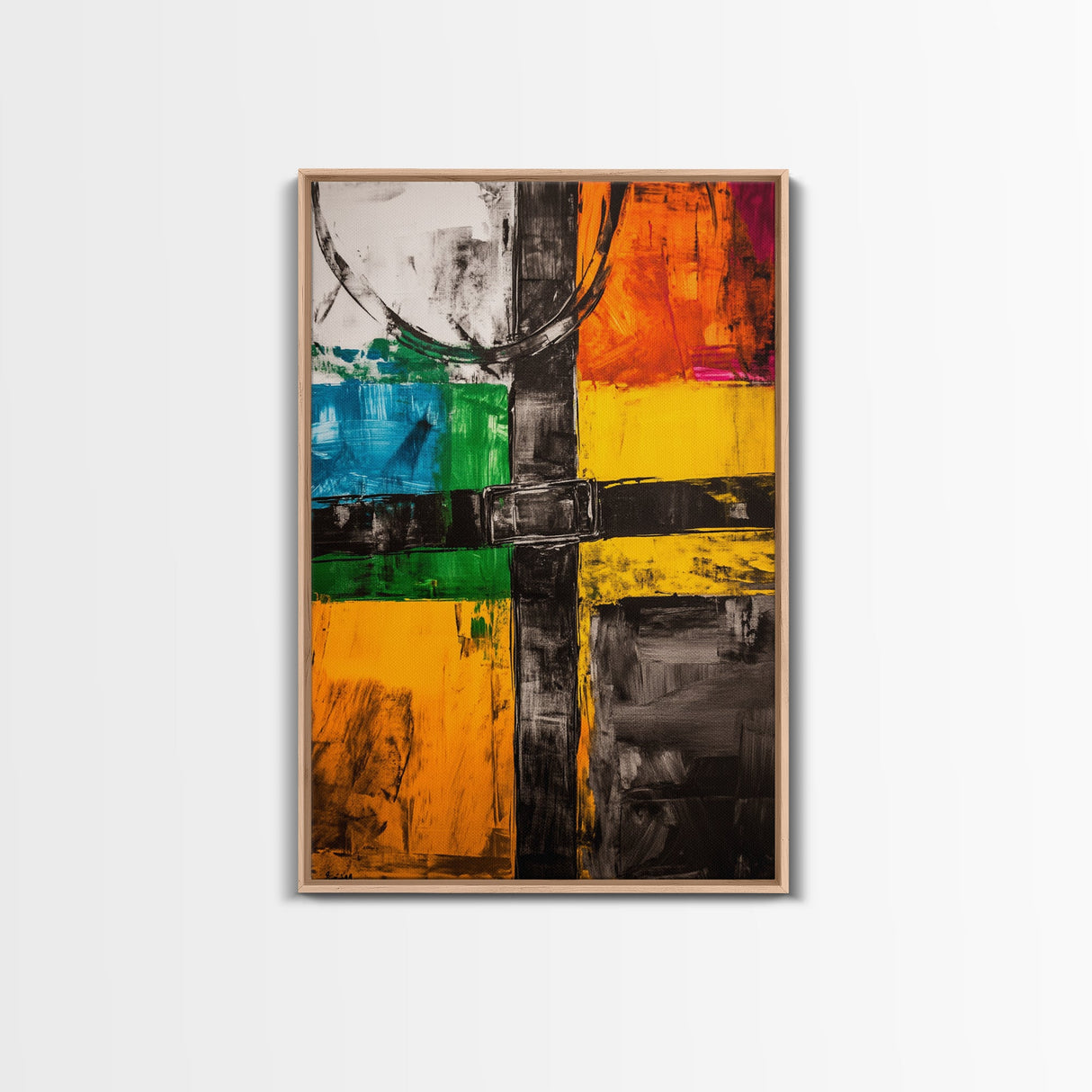 Industrial Abstract, Geometric Art, Bold Black and Yellow, Modern Wall Decor, Office Art, Contemporary Painting, Framed Canvas Print