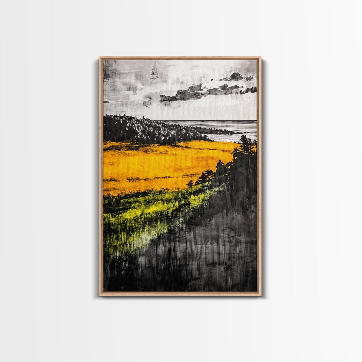 Golden Fields, Dramatic Landscape, Autumn Wall Art, Rustic Home Decor, Mountain View Framed Canvas Print, Farmhouse Aesthetic, Office Decor