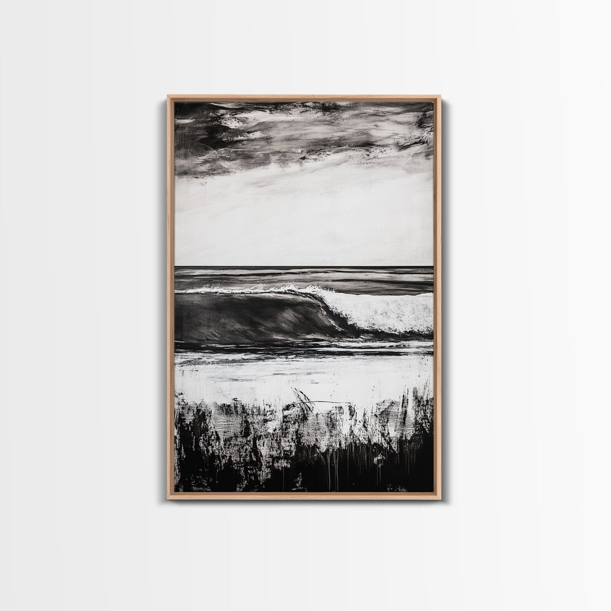 Black White Waves, Ocean Wall Art, Minimalist Coastal, Framed Canvas Print, Beach House Decor, Monochrome Seascape, Surfer Gift