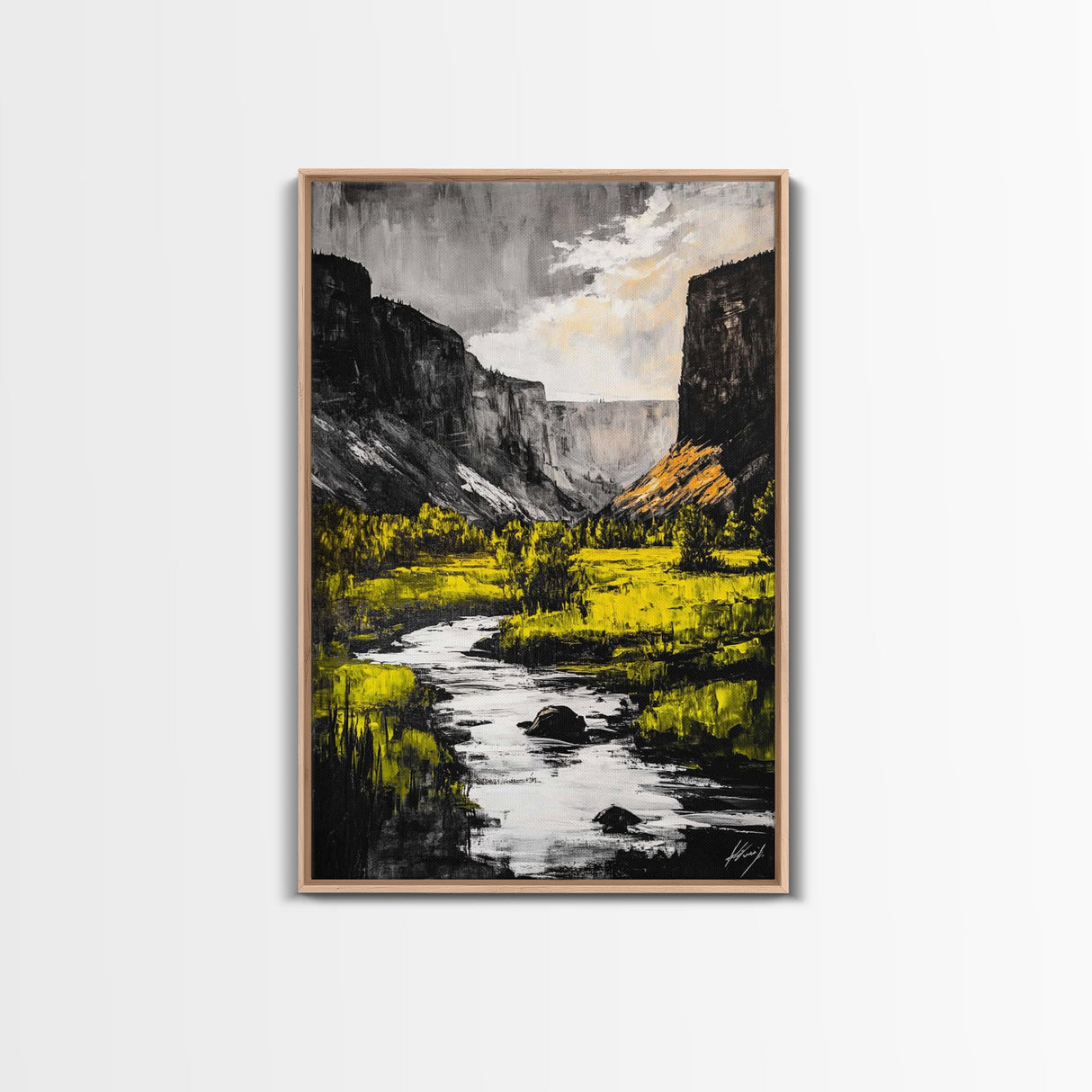 Mountain River, National Park Art, Black and White Landscape, Nature Lover Gift, Rustic Home Decor, Adventure Print, Framed Canvas Print