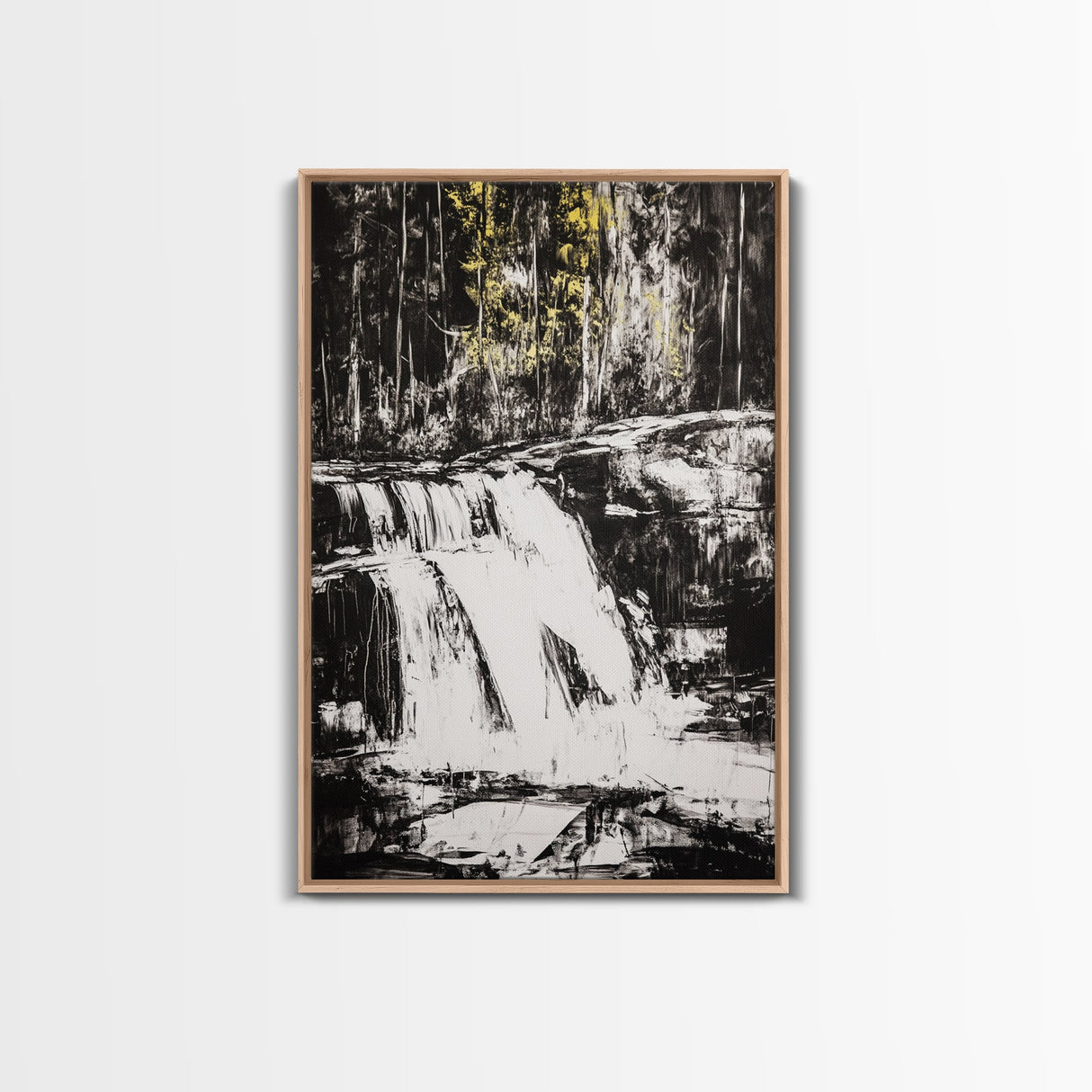 Waterfall Scene, Black and White Art, Forest Wall Decor, Cabin Aesthetic, Adventure Landscape Print, Wilderness Gift, Canvas Print