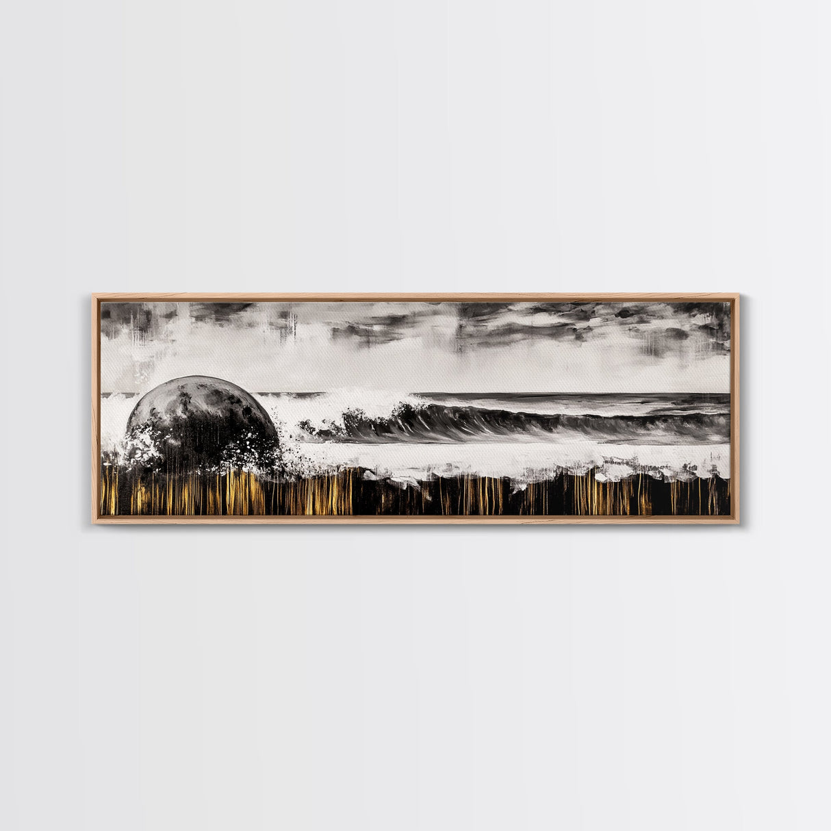 Surreal Ocean Art, Black and White Wave Print, Modern Seascape Painting, Coastal Wall Decor, Abstract Beach Canvas Print, Framed Canvas Print