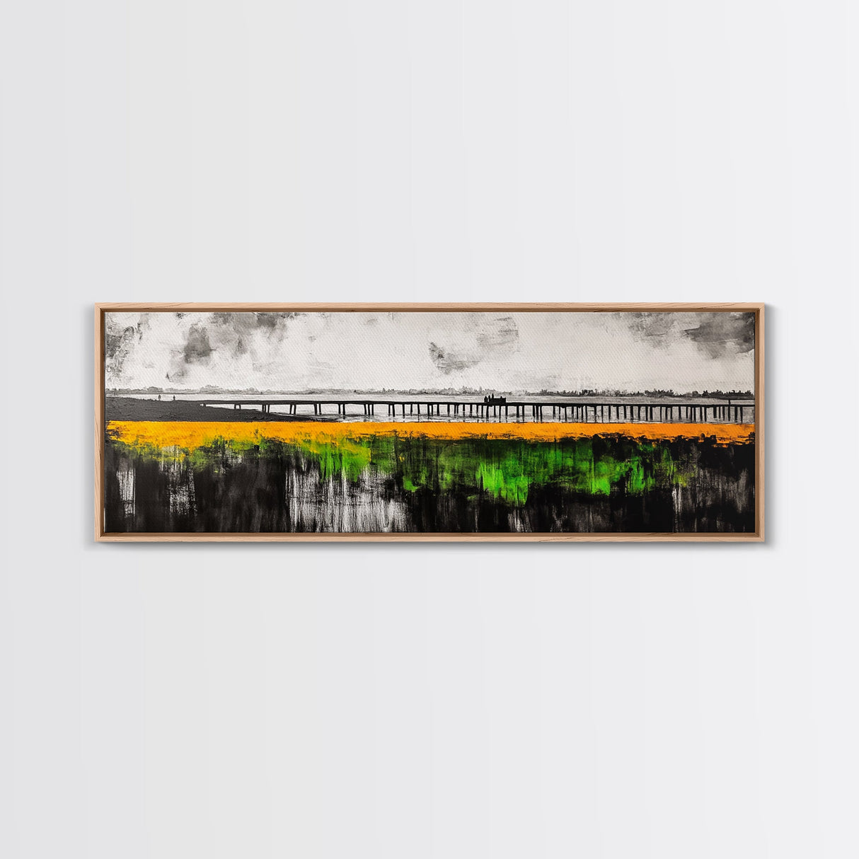 Lakeside Reflection, Golden Meadow, Dramatic Sky, Framed Canvas Print, Landscape Wall Art, Nature Inspired Art, Bedroom Wall Decor, Rustic Charm