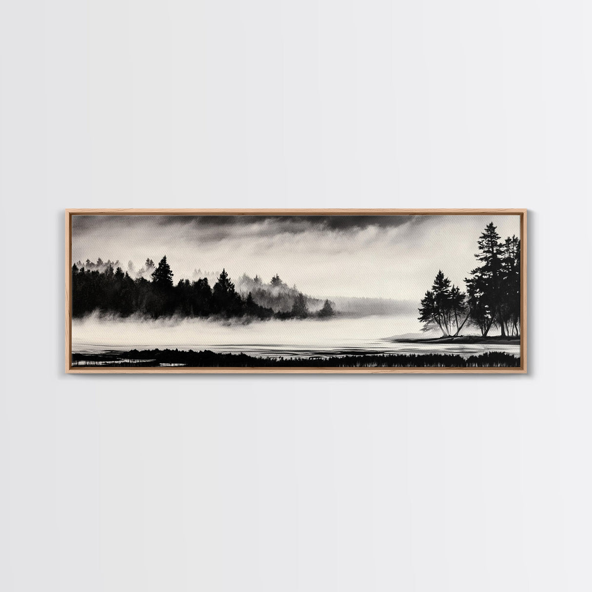 Foggy Forest, Minimalist Landscape, Nature Lover Wall Art, Framed Canvas Print, Calm and Serene Decor, Woodland Theme, Cozy Home Art