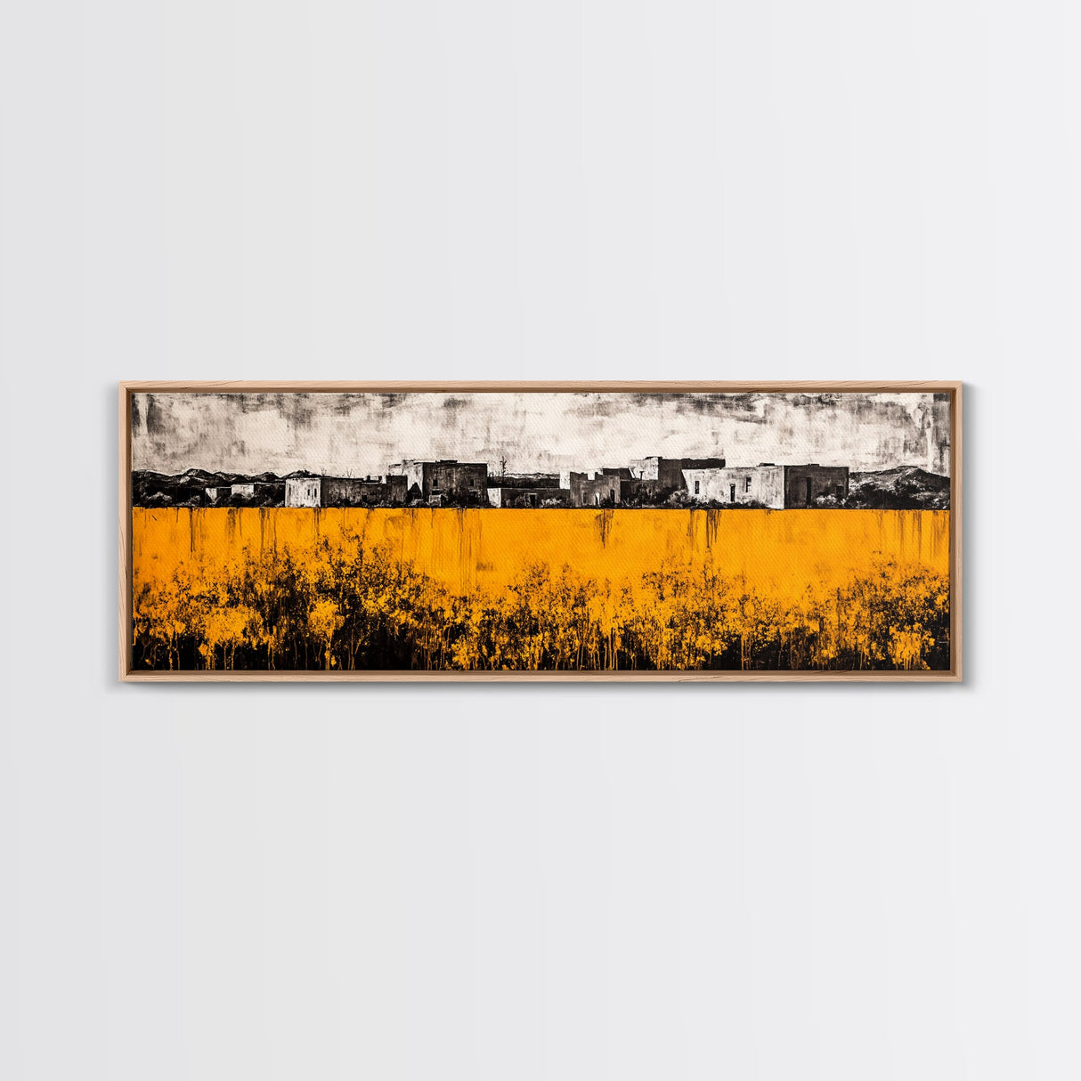 Desert Village, Southwestern Art, Yellow Landscape, Canvas Print, Rustic Wall Decor, Living Room Wall Art, Modern Abstract, Boho Aesthetic
