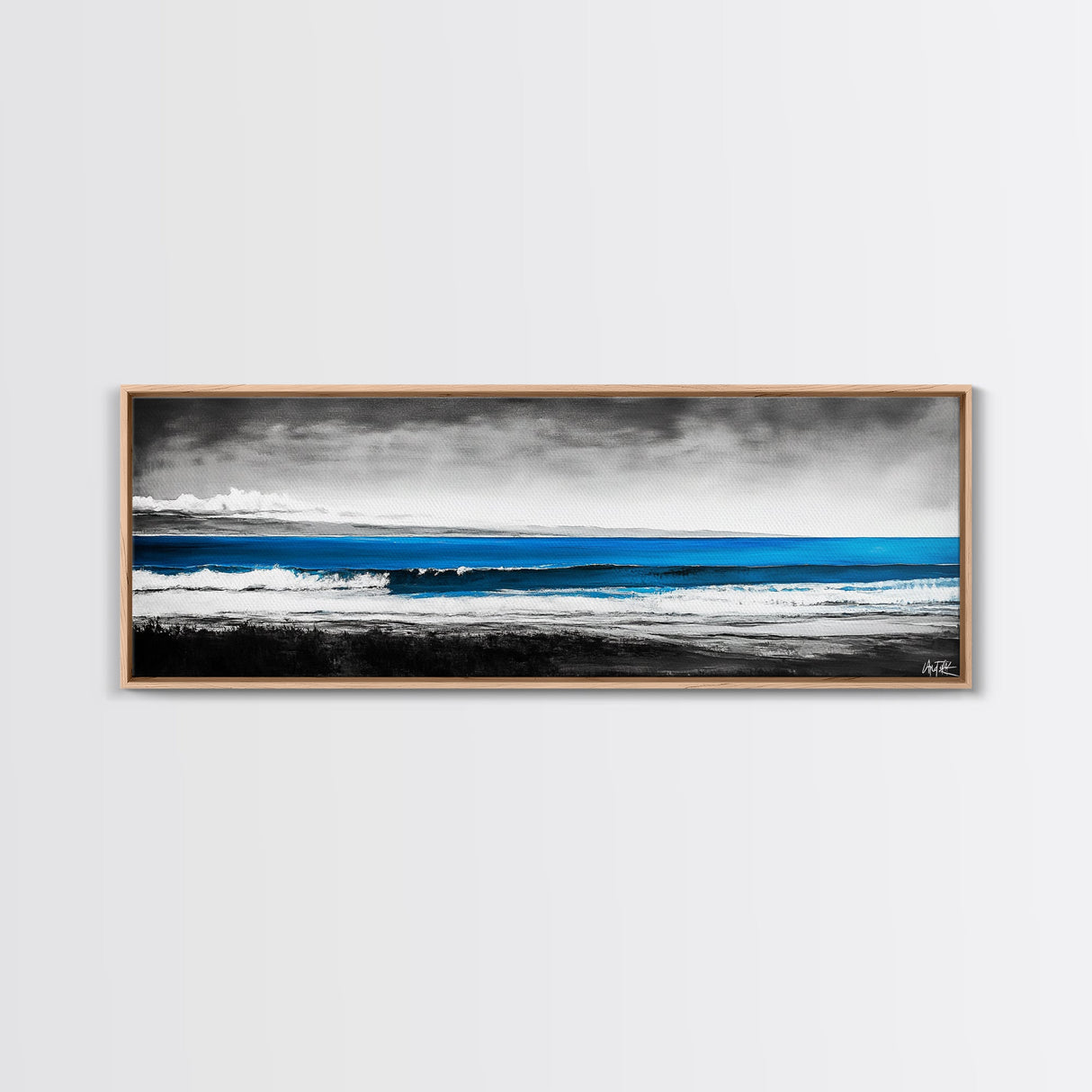 Tranquil Beach, Ocean Horizon, Black and White Art, Coastal Landscape, Framed Canvas Print, Modern Home Decor, Office Wall Art
