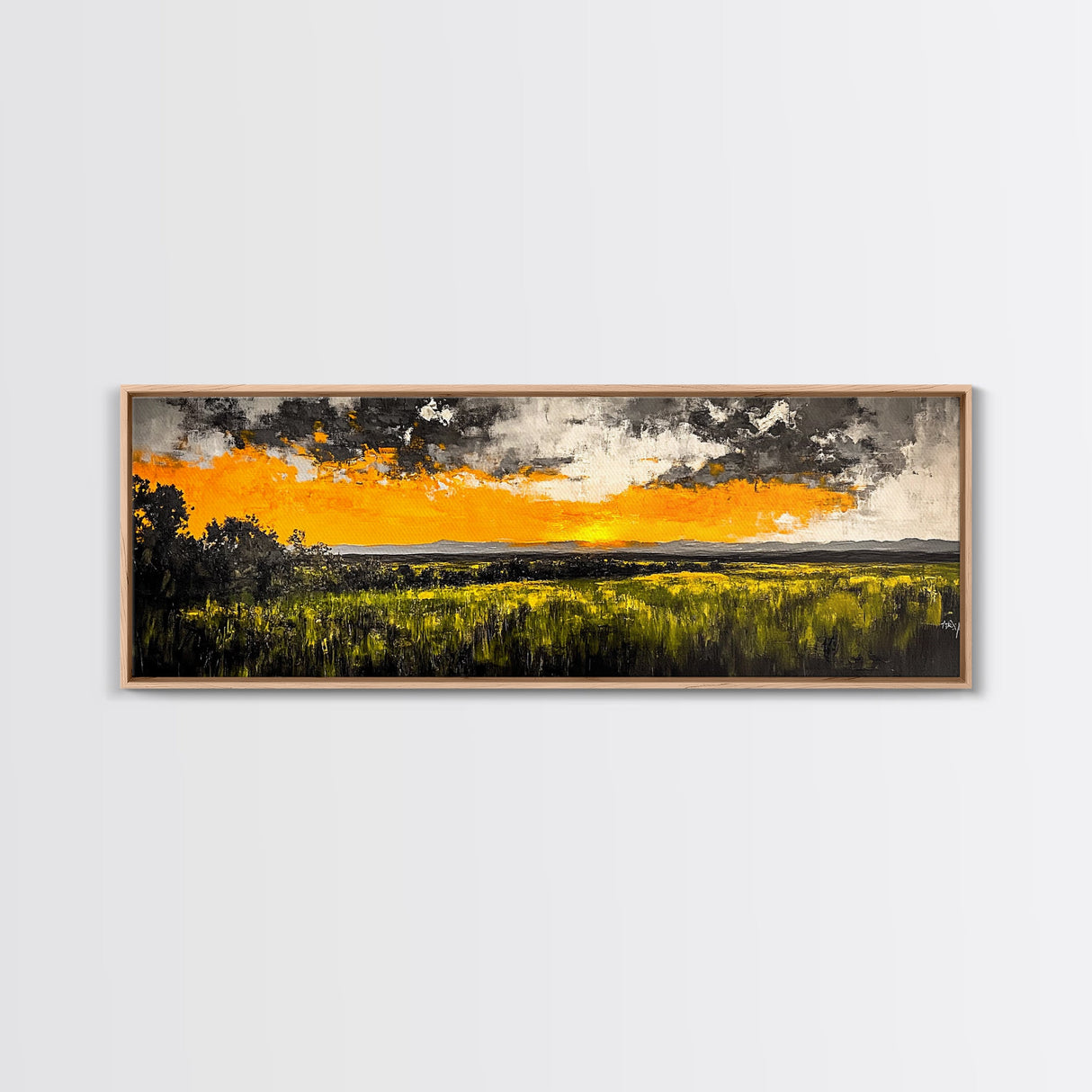 Sunset Landscape, Golden Sky, Framed Canvas Print, Modern Wall Art, Large Landscape Art, Fall Decor, Living Room Art, Rustic Home Decor