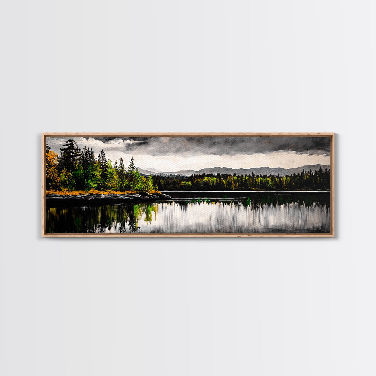 Lake Reflection, Mountain Trees, Framed Canvas Print, Serene Landscape Art, Large Nature Wall Art, Tranquil Home Decor, Bedroom Wall Art