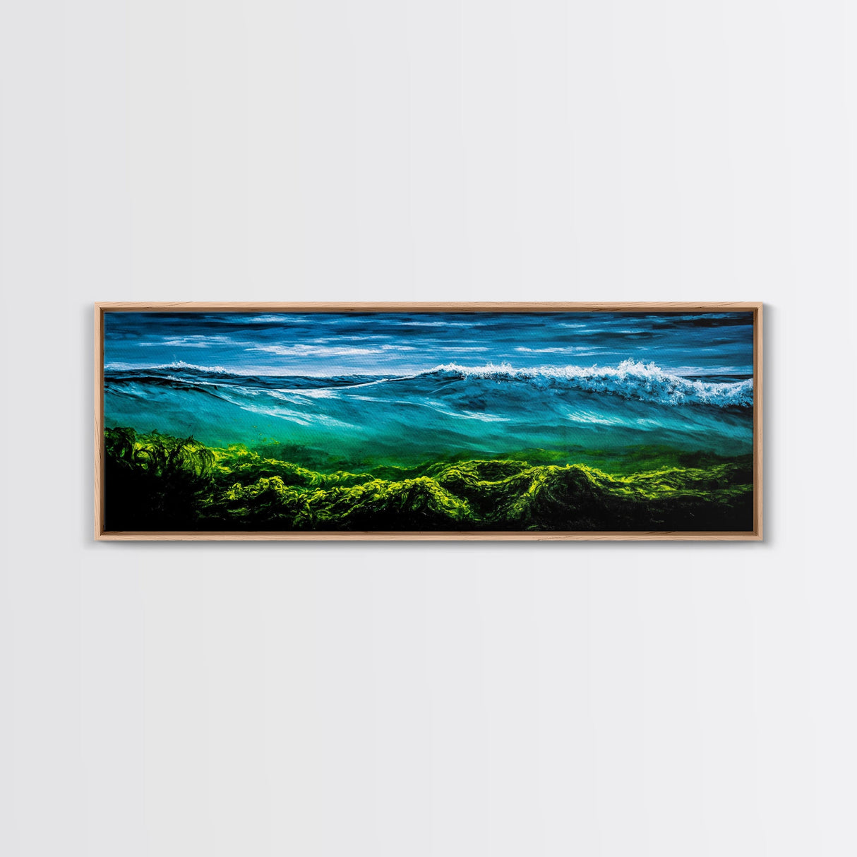 Ocean Wave, Deep Blue Seascape, Underwater Scene, Green and Blue, Coastal Home Decor, Tropical Wall Art, Framed Canvas Print
