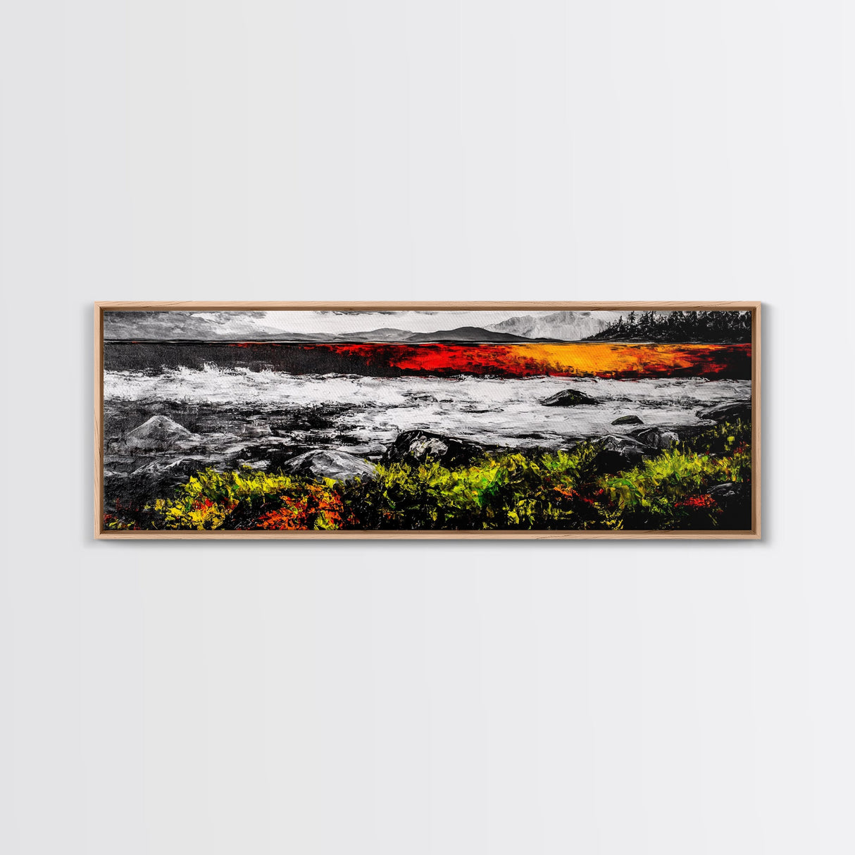 Sunset Lake, Autumn Landscape, Framed Canvas Print, Fall Wall Art, Rustic Home Decor, Large Nature Art, Living Room Artwork, Modern Painting
