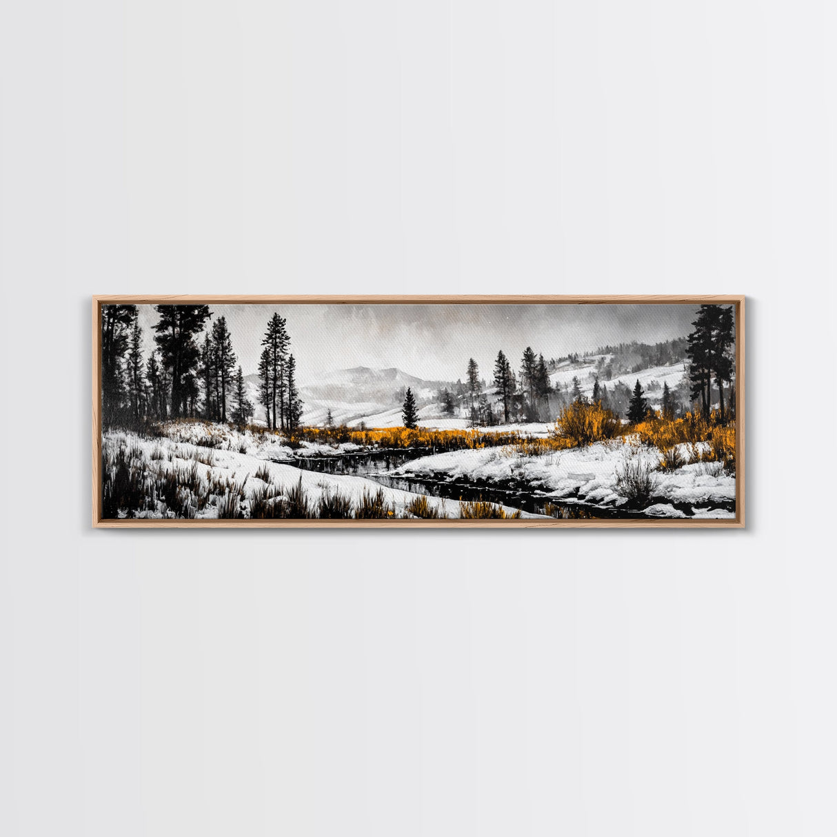 Winter Landscape Art, Snowy Mountain Decor, Modern Rustic Wall Art, Cabin Wall Decor, Nature Print, Framed Canvas Print