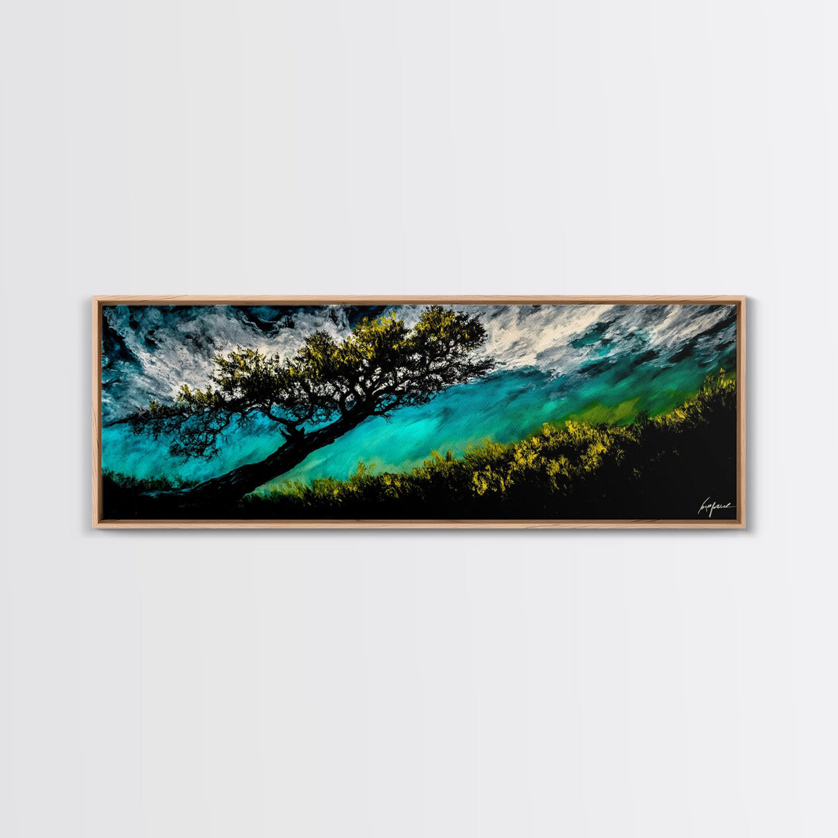 Abstract, Windy Tree, Coastal, Storm, Framed Canvas Print, Moody Wall Art, Large Wall Art, Nature Art, Modern Home Decor, Living Room Wall Art