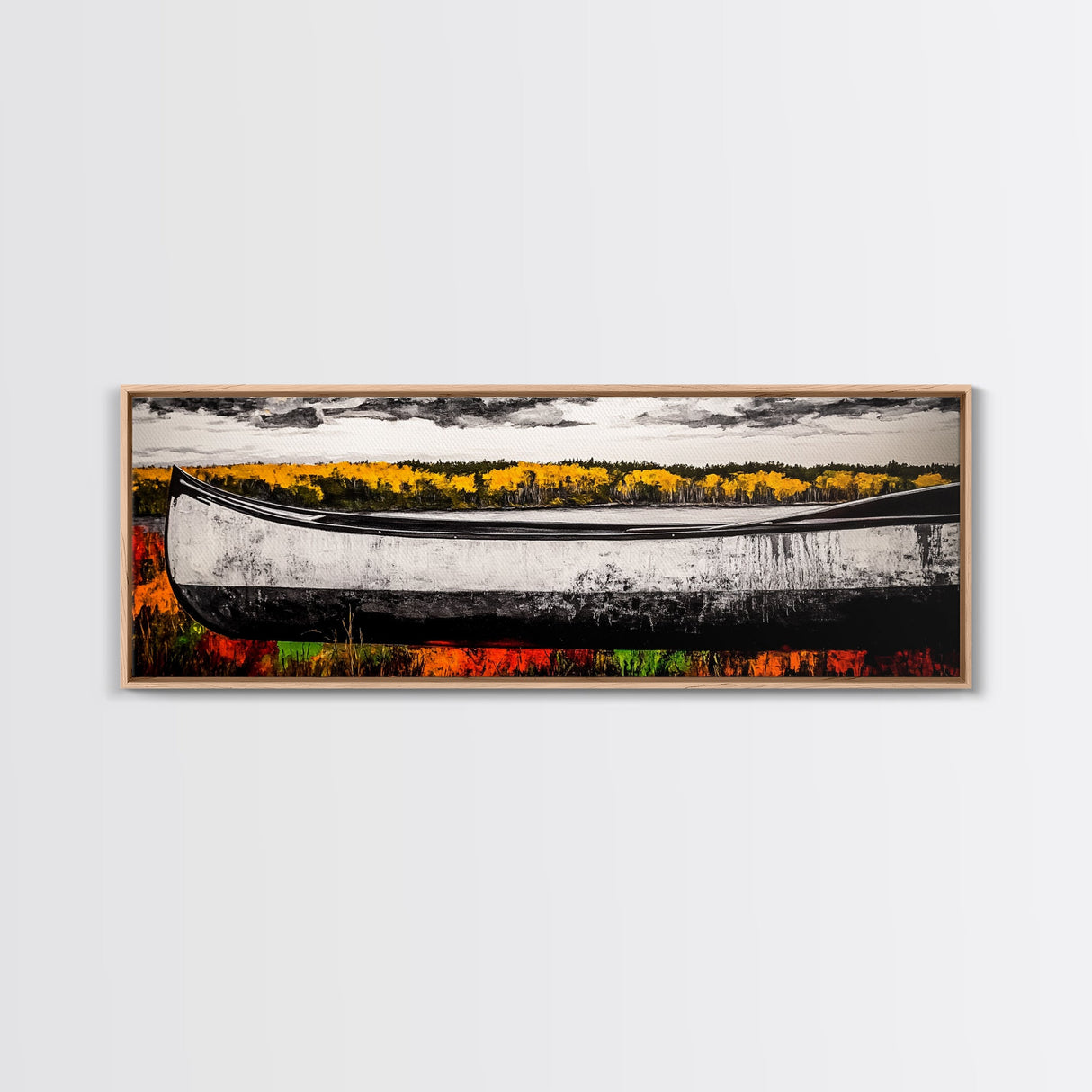 Autumn Canoe, Rustic Lake Art, Nature Wall Decor, Canvas Print, Fall Landscape Painting, Outdoor Adventure Art, Cabin Wall Art, Canoe Artwork