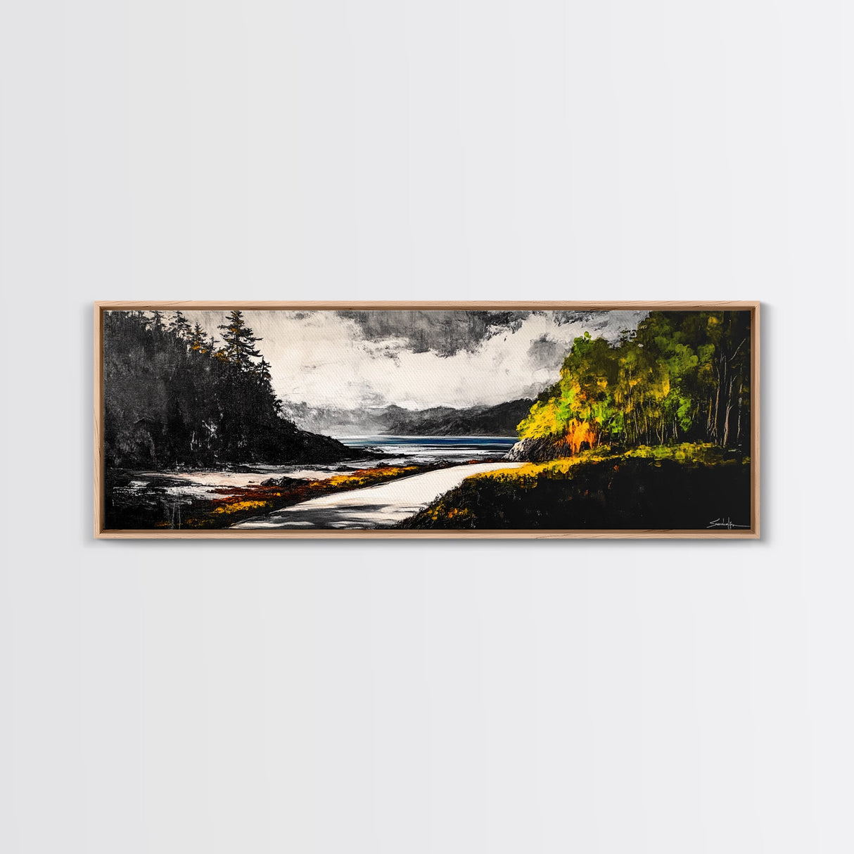 Forest Path, Beach View, Mountain Landscape, Framed Canvas Print, Wilderness Art, Nature Painting, Living Room Wall Art, Rustic Home Decor