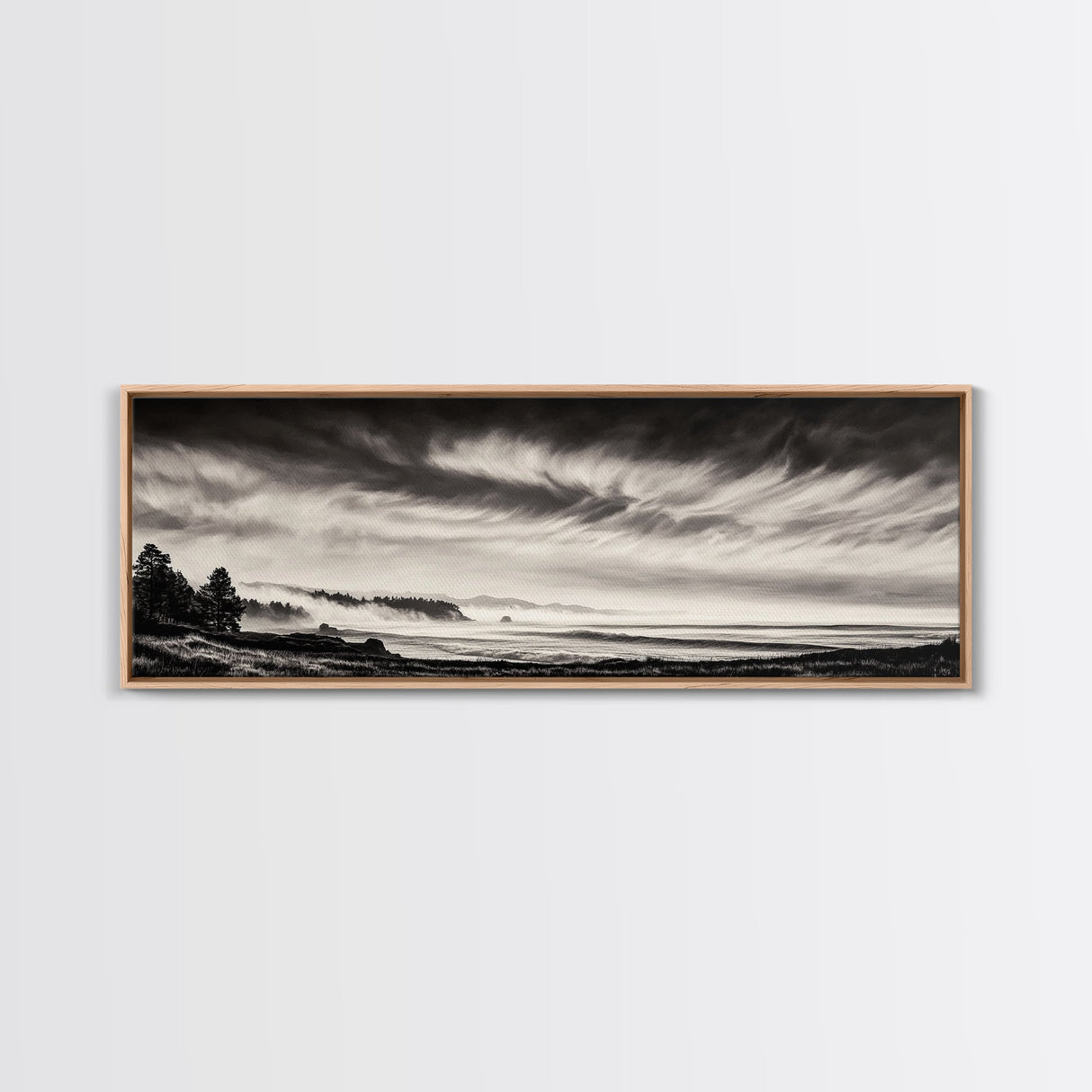 Ocean Waves, Stormy Sky, Dramatic Clouds, Canvas Print, Black and White Landscape, Coastal Wall Art, Living Room Decor, Minimalist Painting