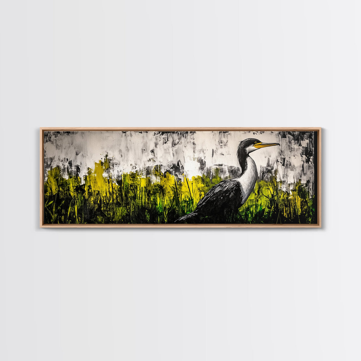 Modern Bird Art, Black and White Wall Decor, Nature Painting, Wildlife Art, Abstract Landscape, Living Room Wall Art, Framed Canvas Print